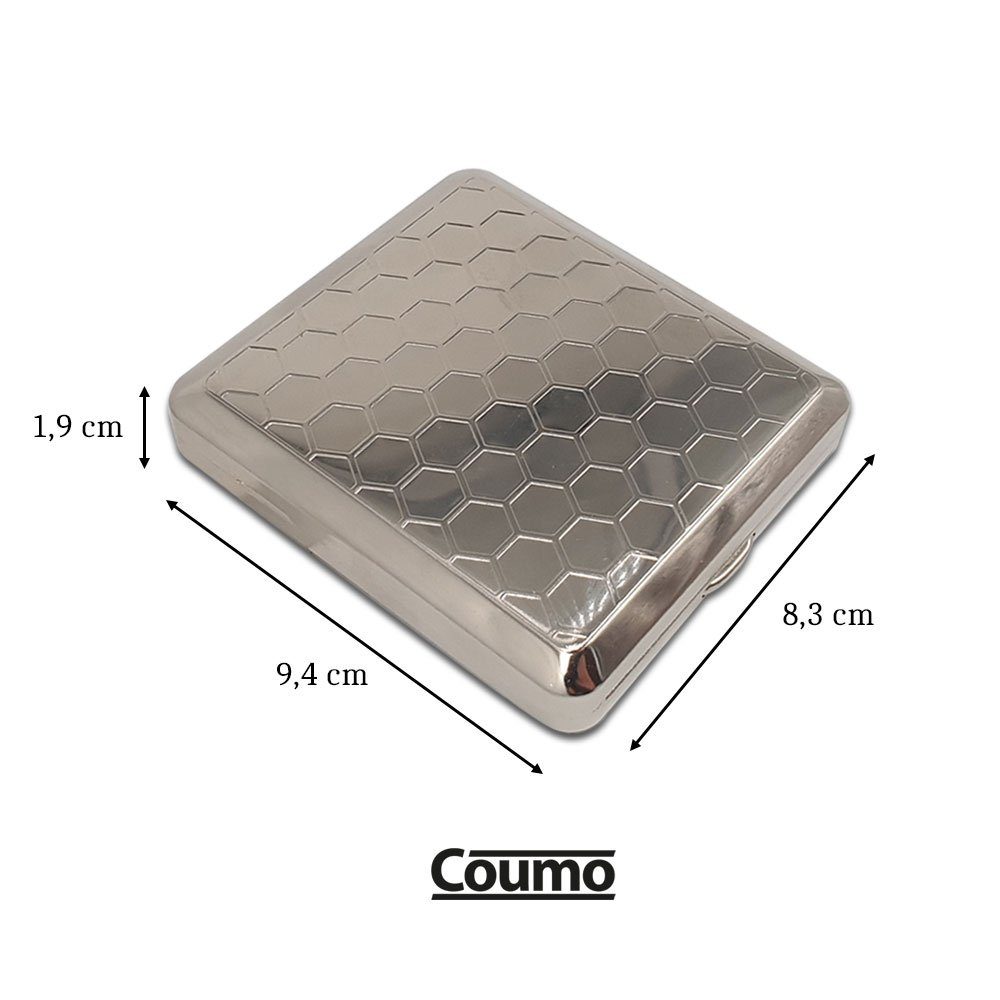Coumo Sammleretui Zigarettenetui aus Metall, Silber Design, für ca. 20 Zigaretten