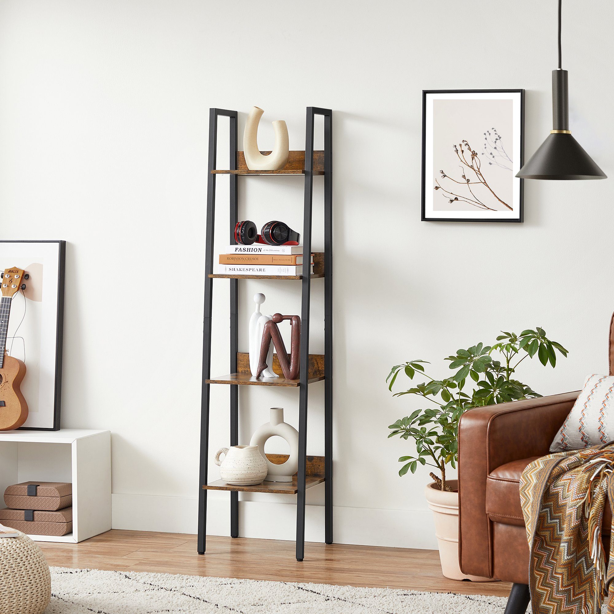VASAGLE Standregal, Bücherregal, Leiterregal, 140/170 cm, Industrie-Design