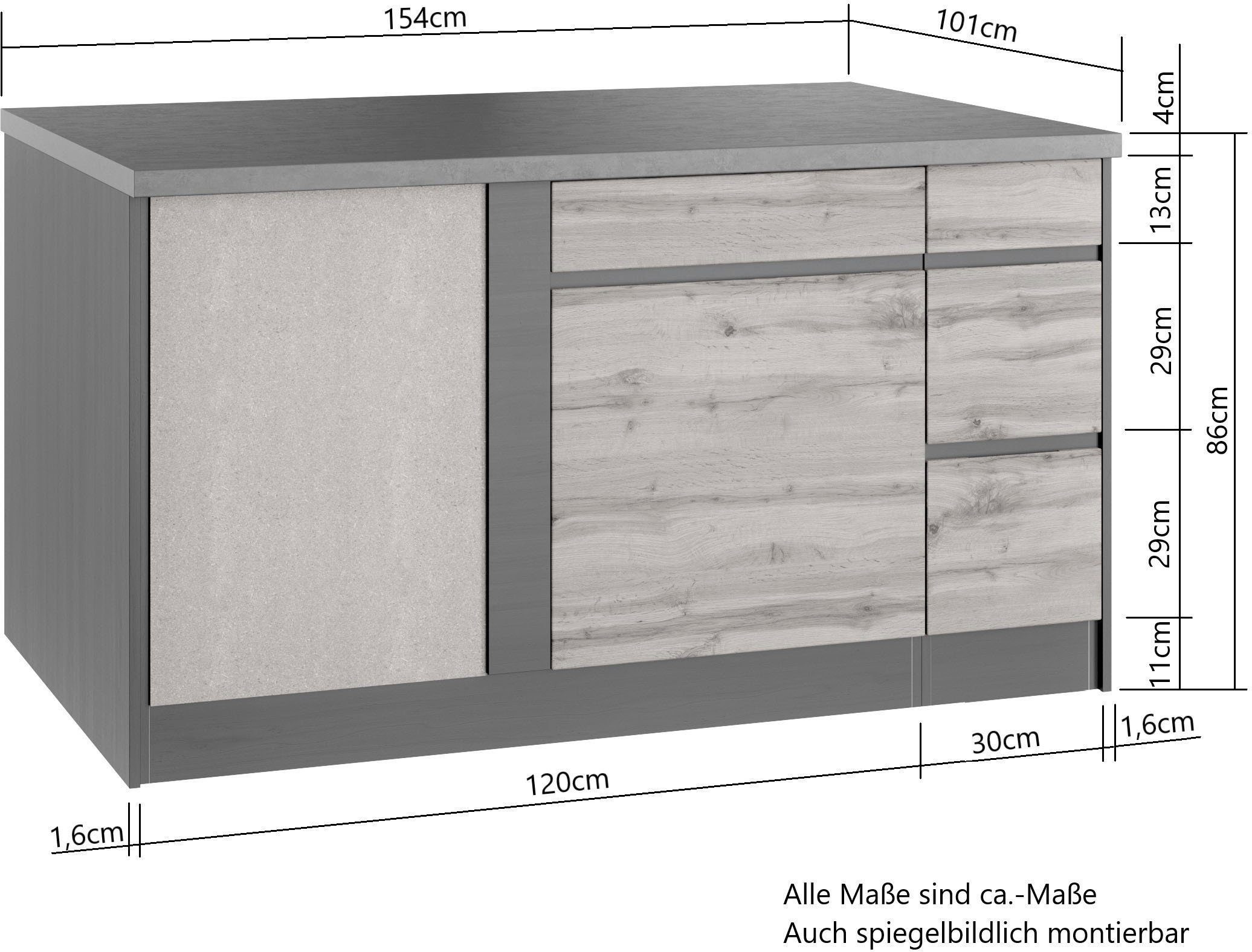 HELD MÖBEL Küche Riesa, Stellbreite 340x150 cm, wahlweise mit oder ohne E-Geräte