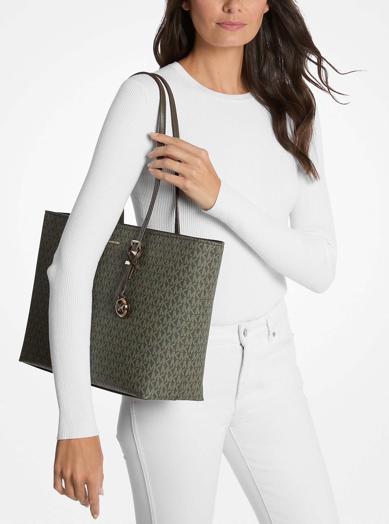 Quinn Large Signature Logo and Leather Tote Bag - IVY