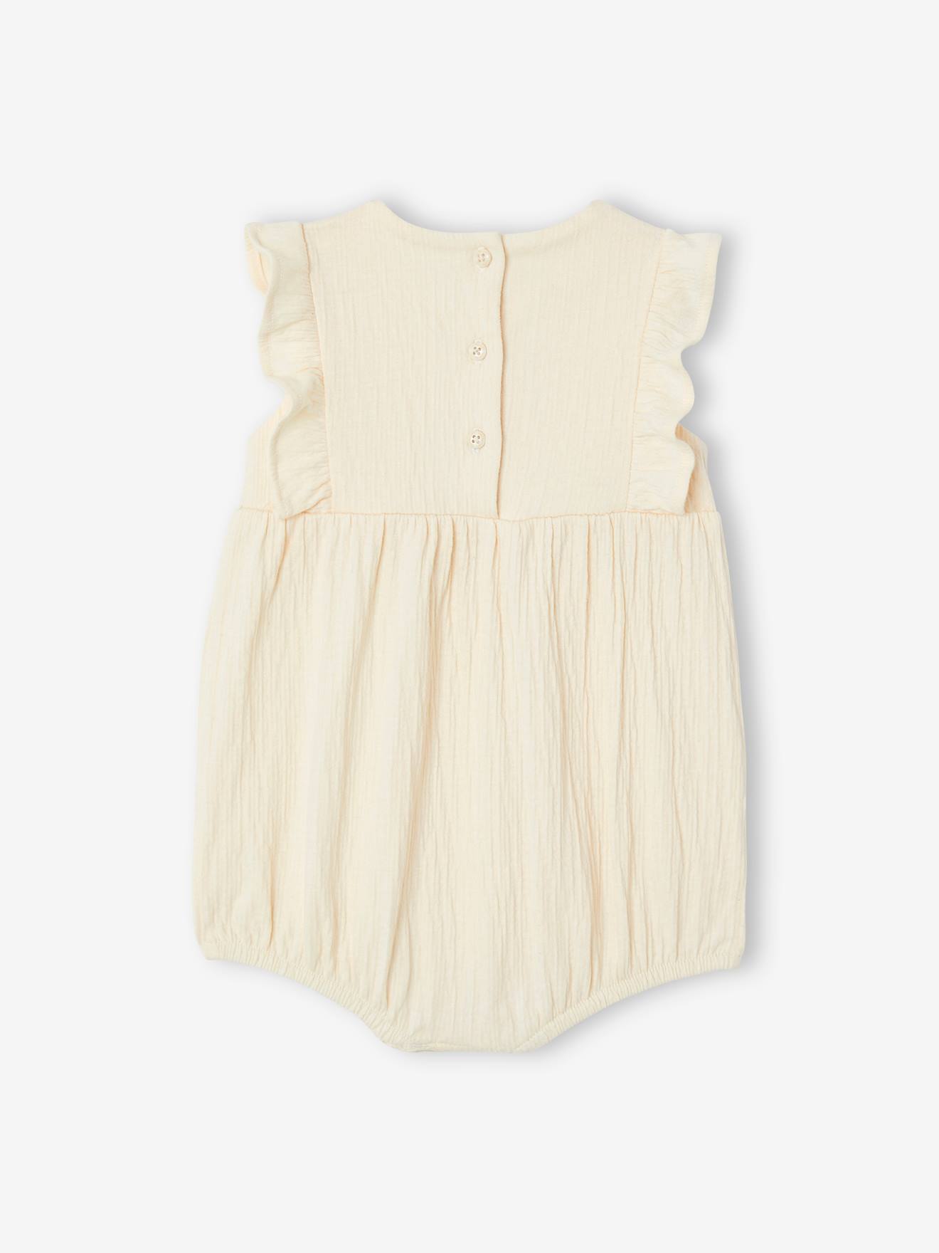 Vertbaudet Mädchen Baby Kurzoverall, Smokdetails und Volants - vanille