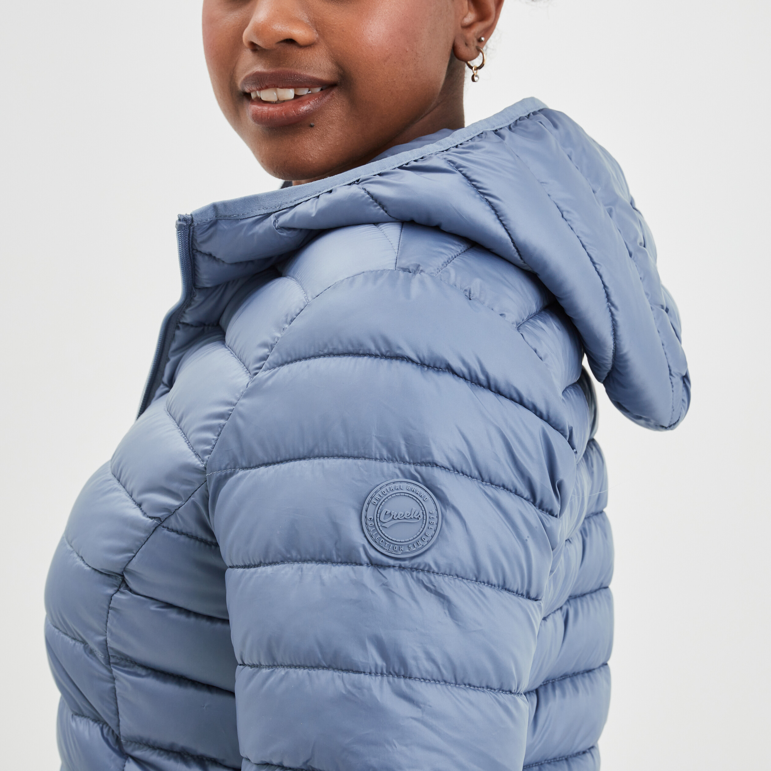 Doudoune légère droite à capuche bleu gris femme | La Halle