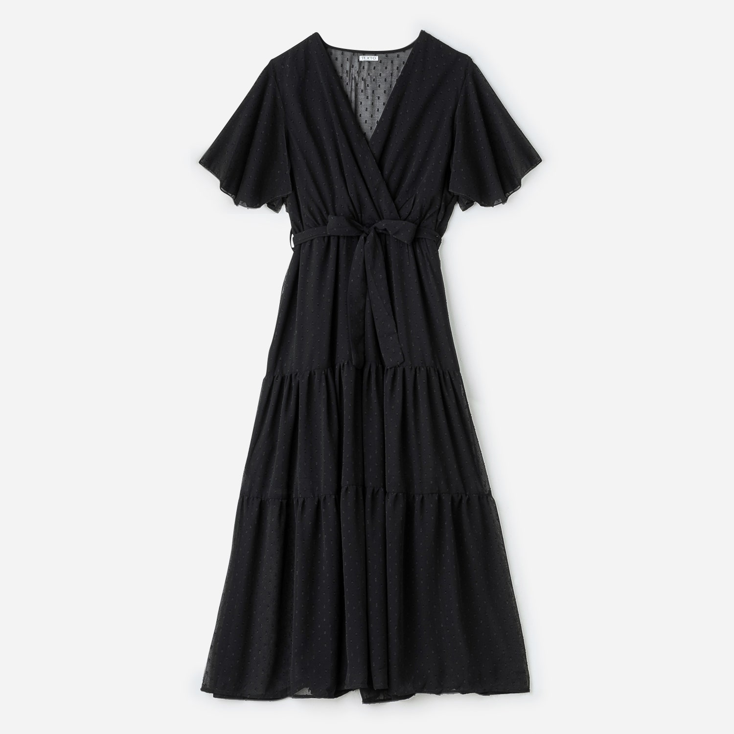 Robe longue TEXTO noire jacquard effet pois