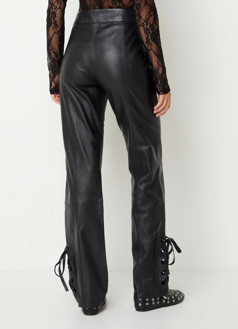 Pantaloni drepți din piele cu talie înaltă Sofie Schnoor Brooklyn