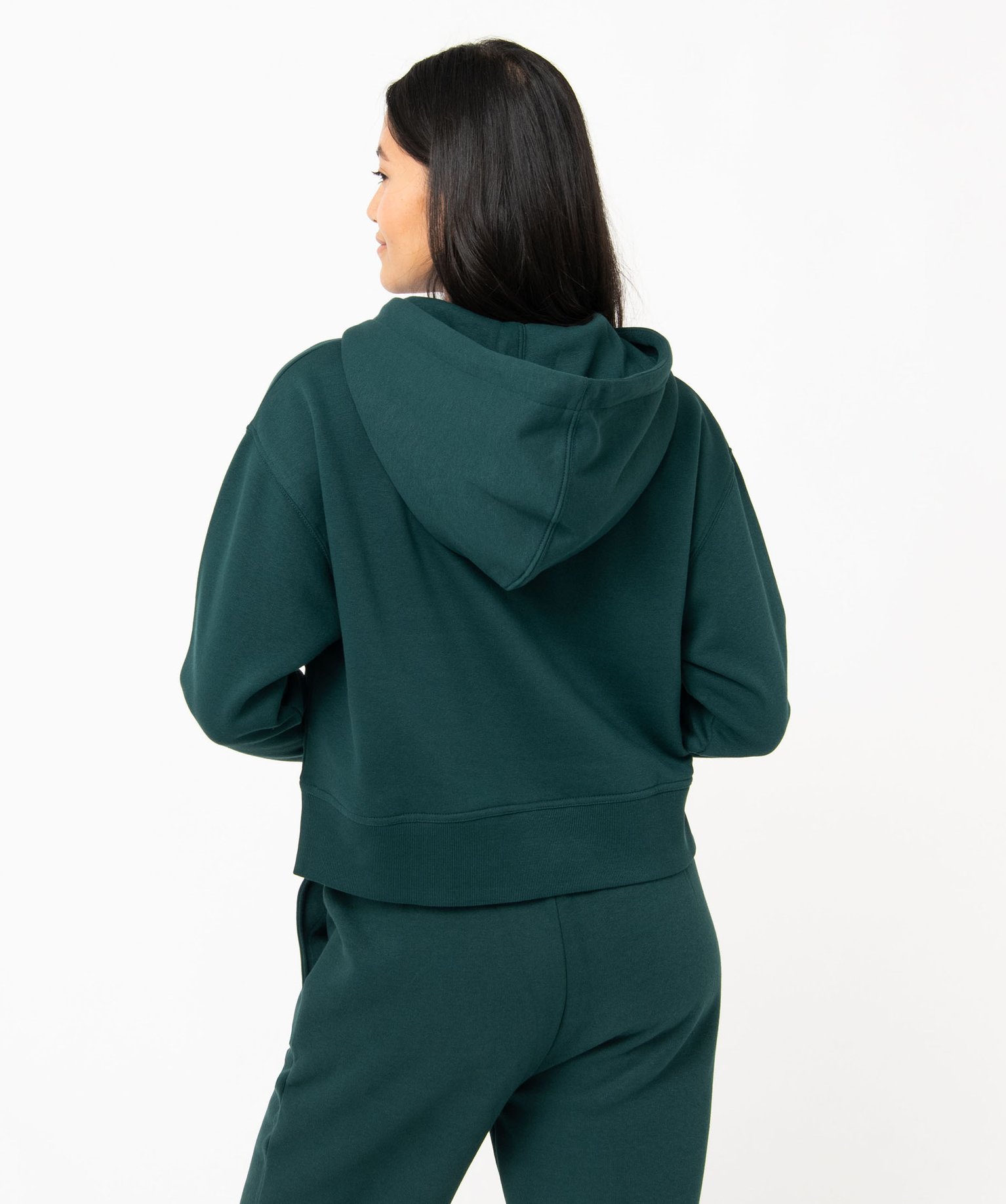 Sweat court à capuche avec message brodé femme vert | GEMO