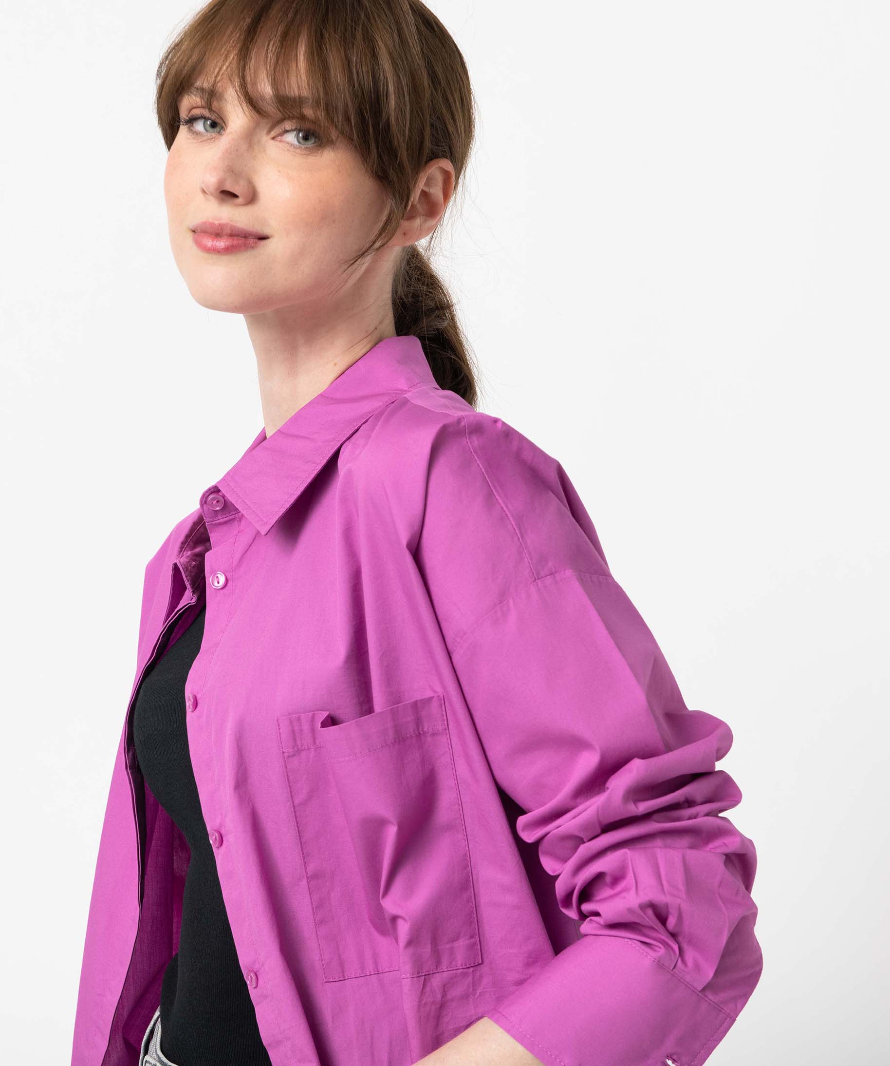 Chemise femme coupe oversize avec poche poitrine violet | GEMO