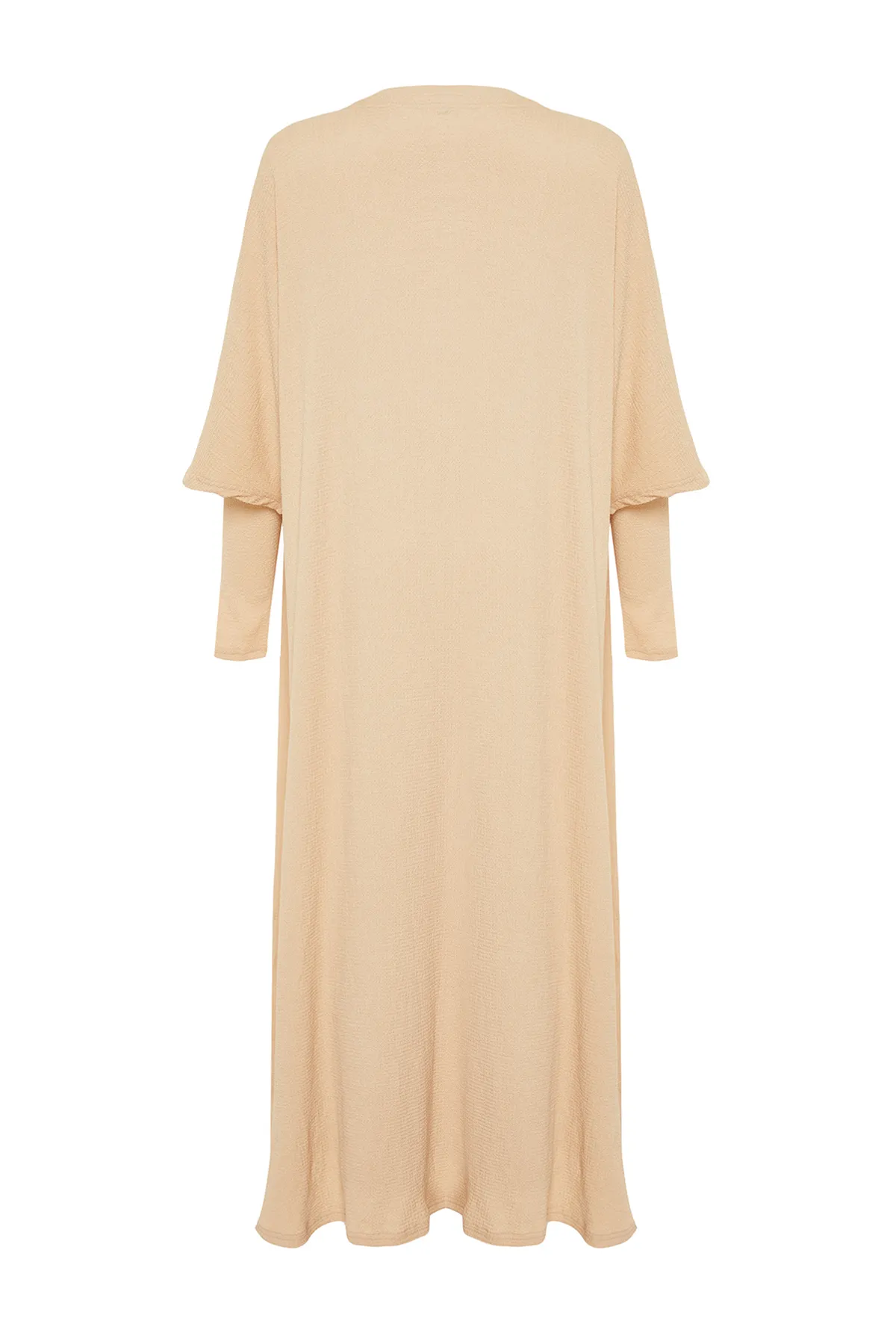 Trendyol Modest  Beiges Wickel-Kimonokleid aus Strick TCTSS24EB00203