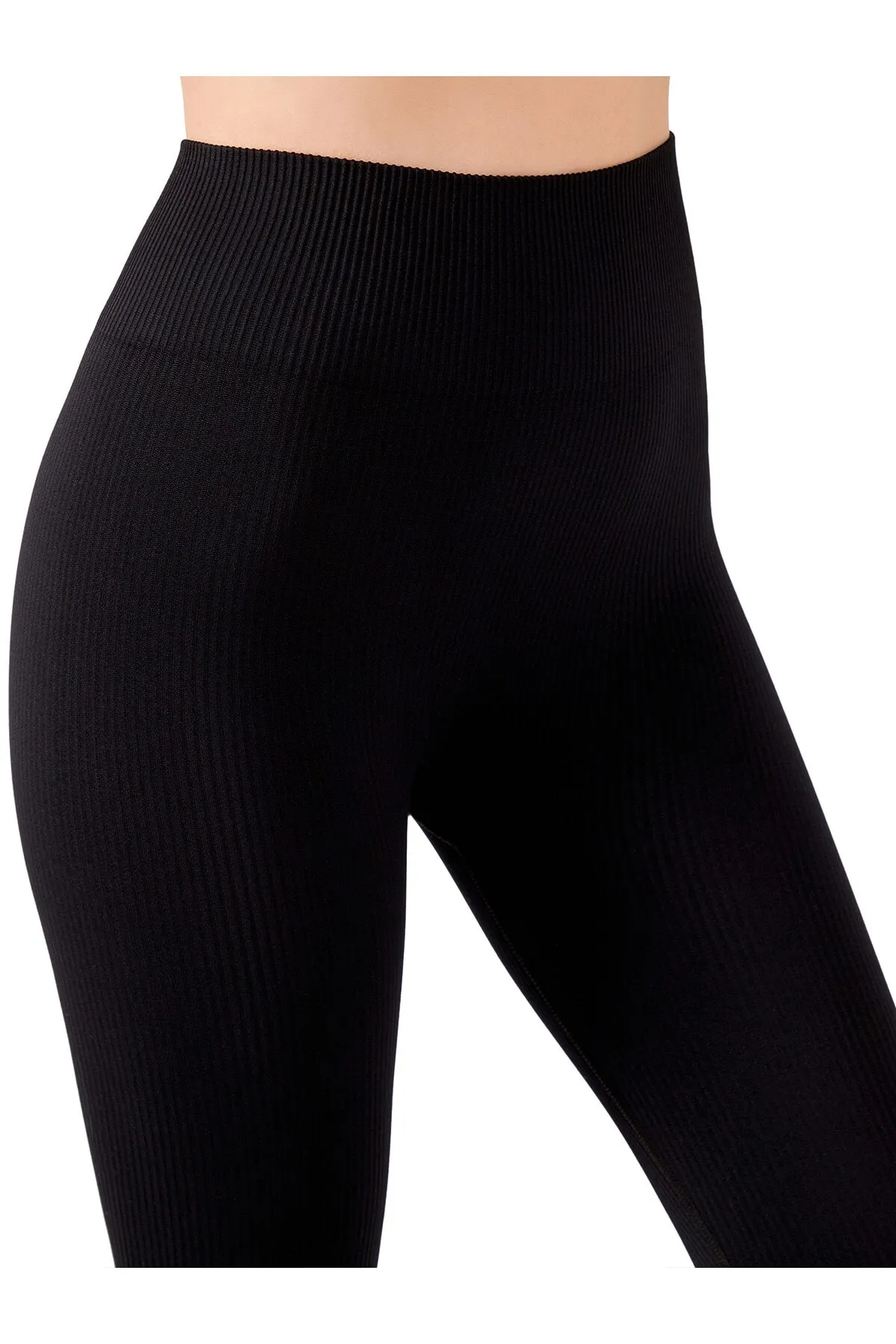 LOS OJOS  Schwarze, nahtlose, gerippte Fitness-Leggings mit hoher Taille für Damen