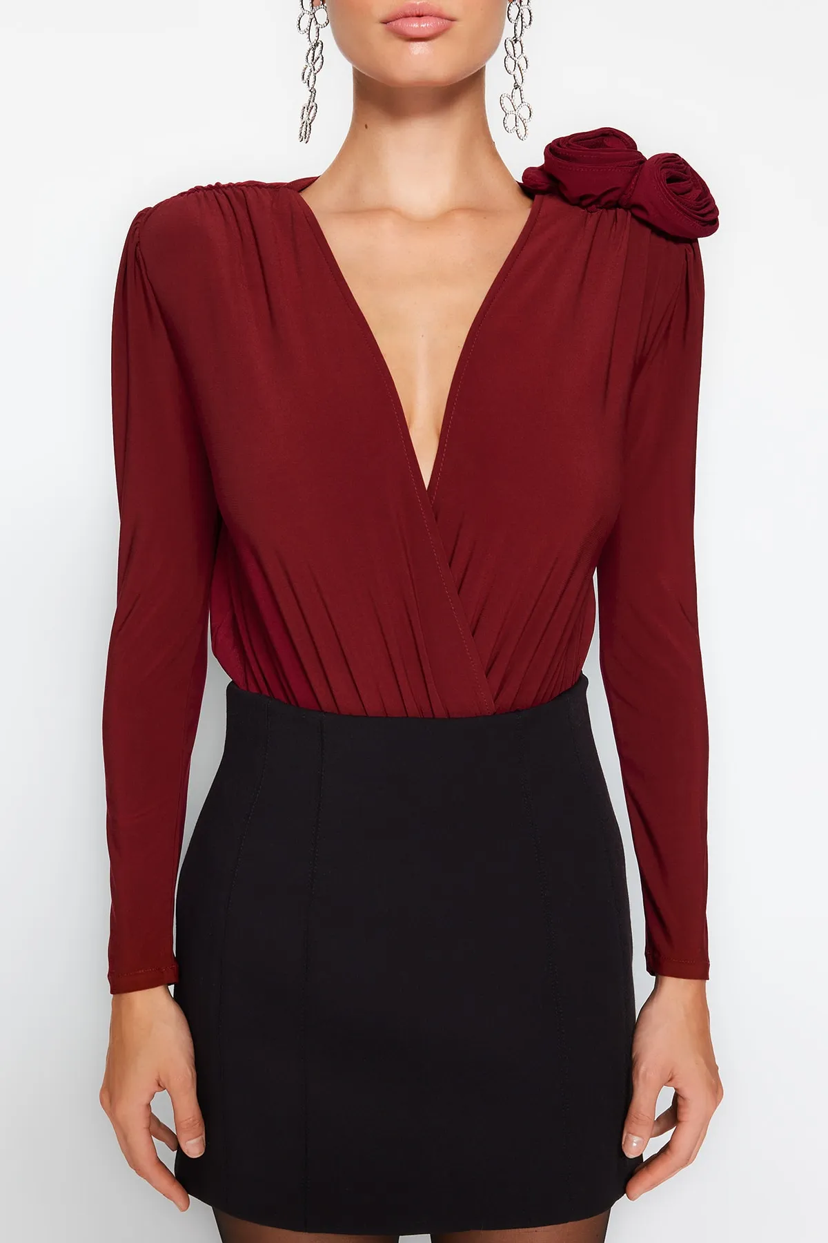 Trendyol Collection  Weinroter Zweireiher-Body mit Kragen TPRAW24BD00012