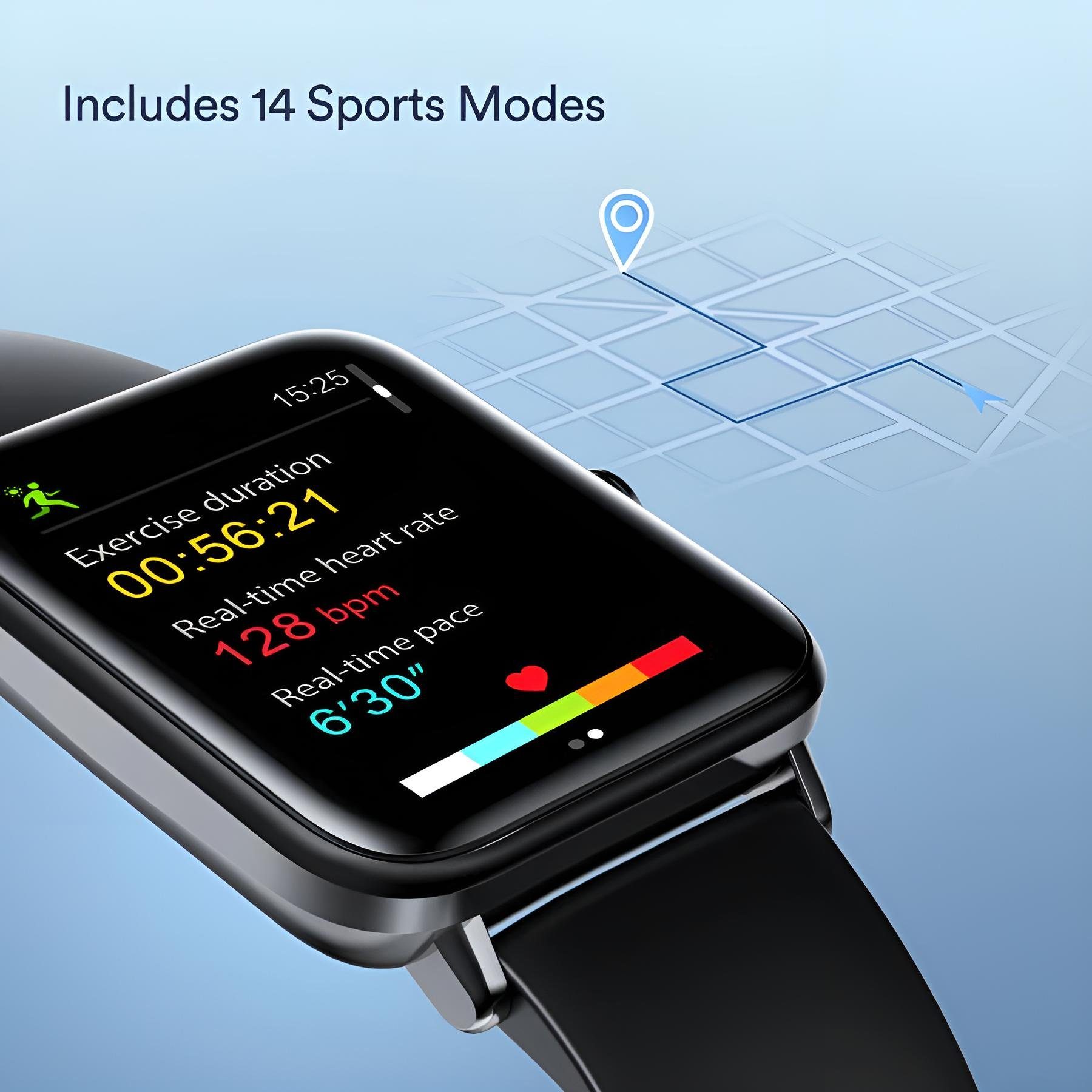 Diyarts GT01 Smartwatch (3,9 cm/1,55 Zoll) Sportuhr, Fitnessuhr, mit 14 Sportmodi, 5ATM-Wasserdichtigkeit, LCD-Touchscreen, SpO2, HR-Monitoring & intelligente Erinnerung