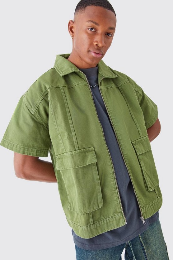Kurzärmliges Twill Hemd mit 3D Tasche