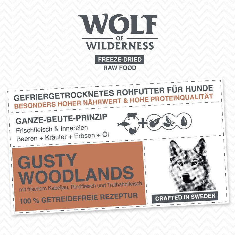Wolf of Wilderness Gusty Woodlands Rind, Kabeljau & Truthahn