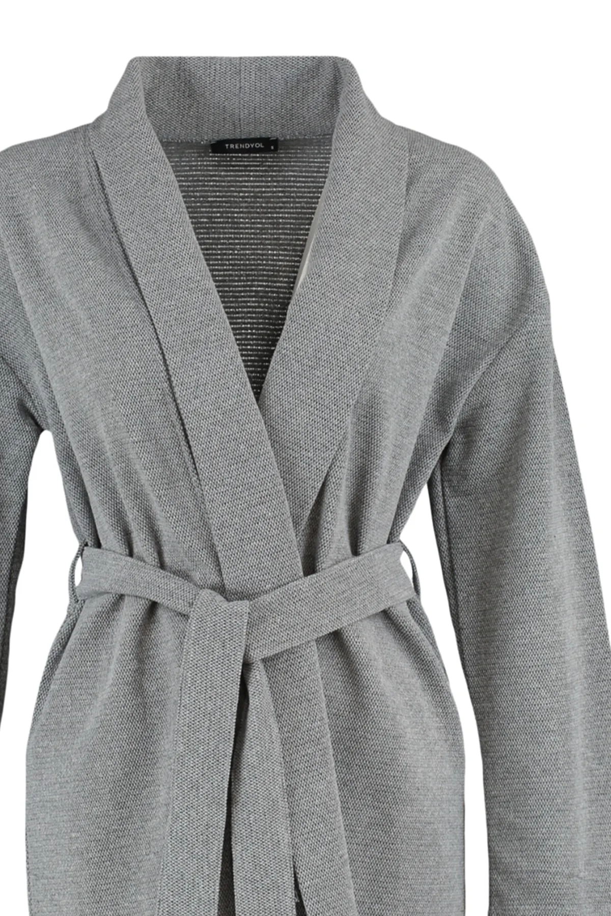Trendyol Collection  Dunkelgrauer Strick-Morgenmantel aus Baumwoll-Piqué mit Gürtel THMAW23SB00002