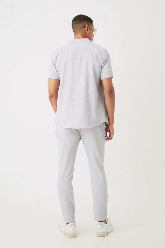 Seersucker Revere Collar Shirt & Trouser Set