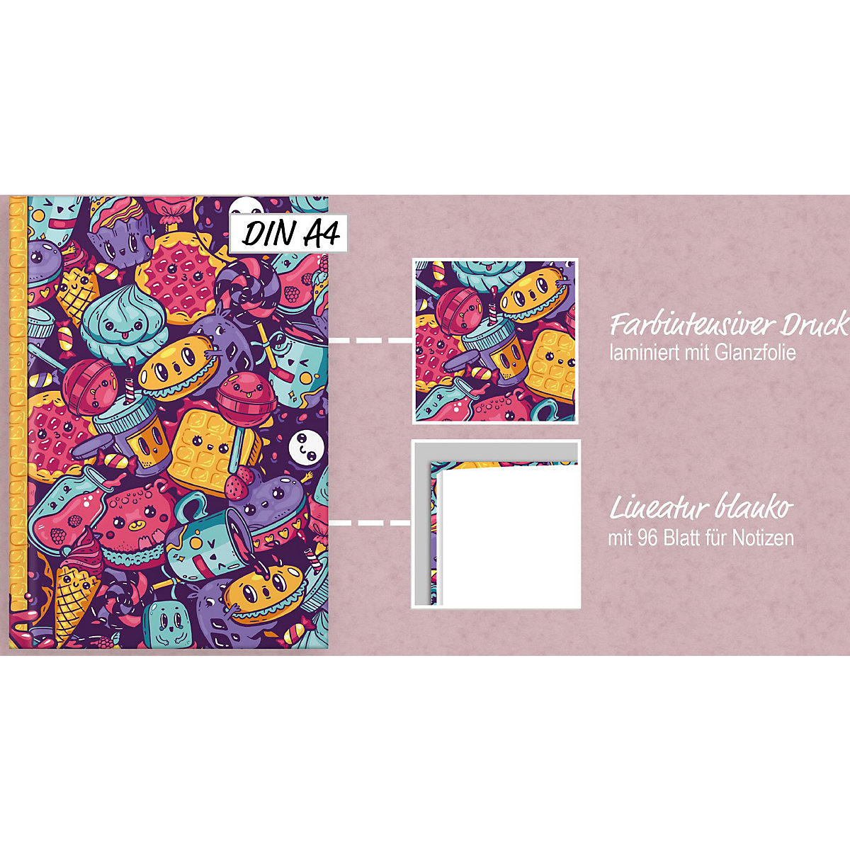 Notizbuch Sweets, blanko, DIN A4, 96 Blatt