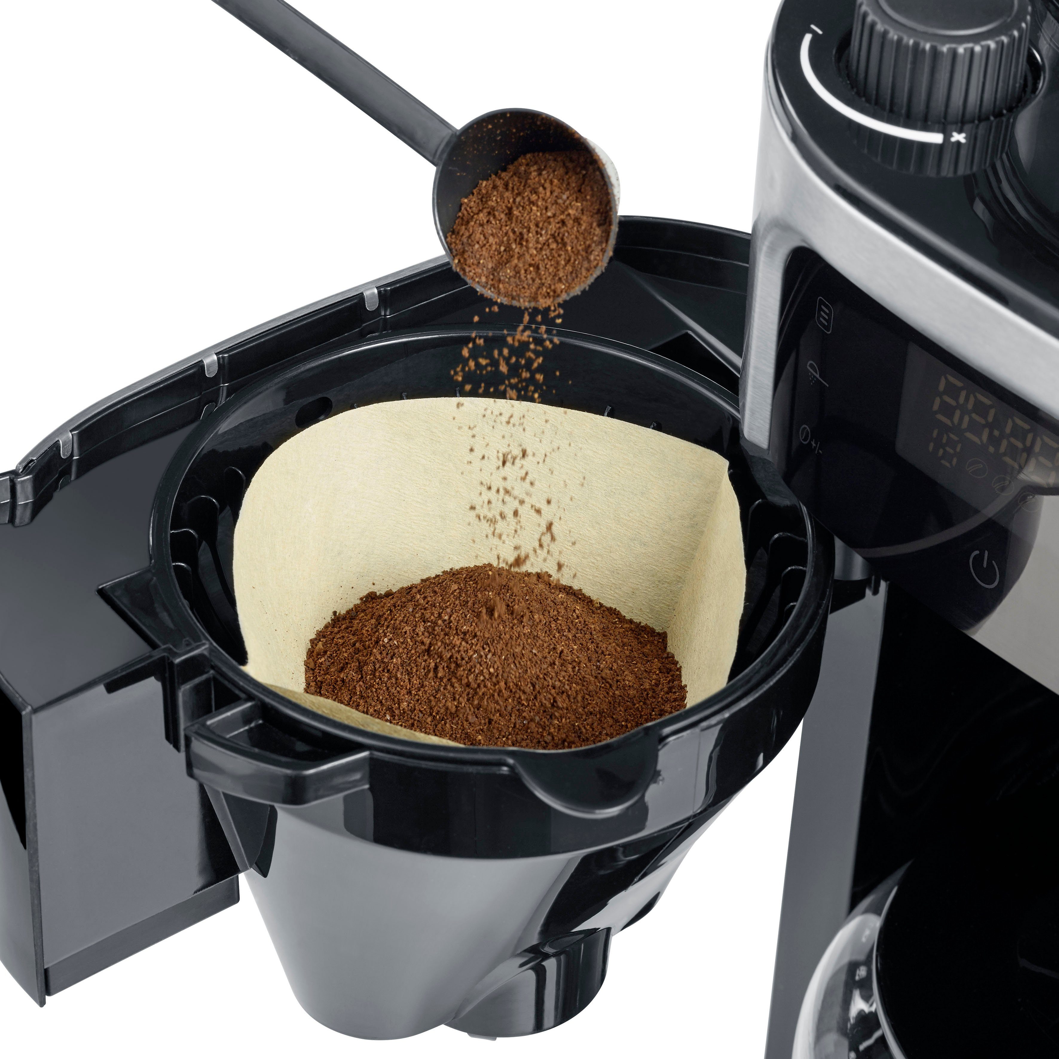 Severin Kaffeemaschine mit Mahlwerk KA 4813, 1,25l Kaffeekanne, Permanentfilter 1x4, Mahlgrad und Kaffeemenge einstellbar, Warmhalten: bis 60 Min., Timer