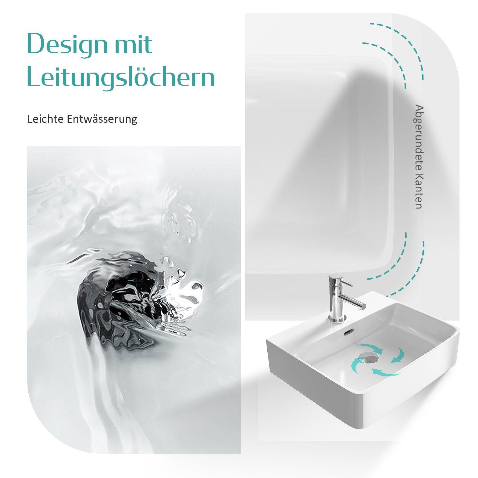 EMKE Aufsatzwaschbecken Kleines Waschbecken Handwaschbecken für Badezimmer, Rechteckig Waschplatz Aufsatzbecken&Hängewaschbecken Waschschüssel
