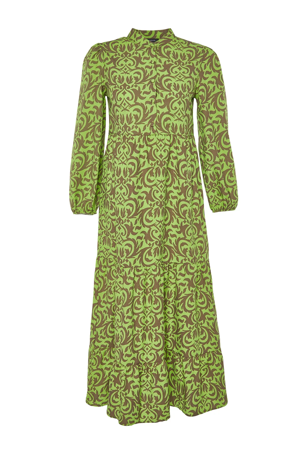 Trendyol Modest  Ölgrünes, bedrucktes, halblanges Kleid aus gewebter Baumwolle mit weiter Passform TCTSS23EB00222