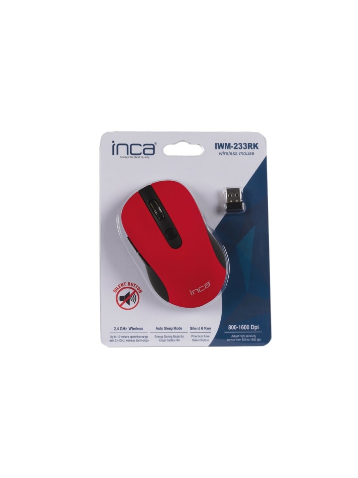 Inca INCA Maus IWM-233RG 1600 DPI,Wirless,6 Tasten 2,4GHz Ergonomisches in Rot günstig kaufen onesize