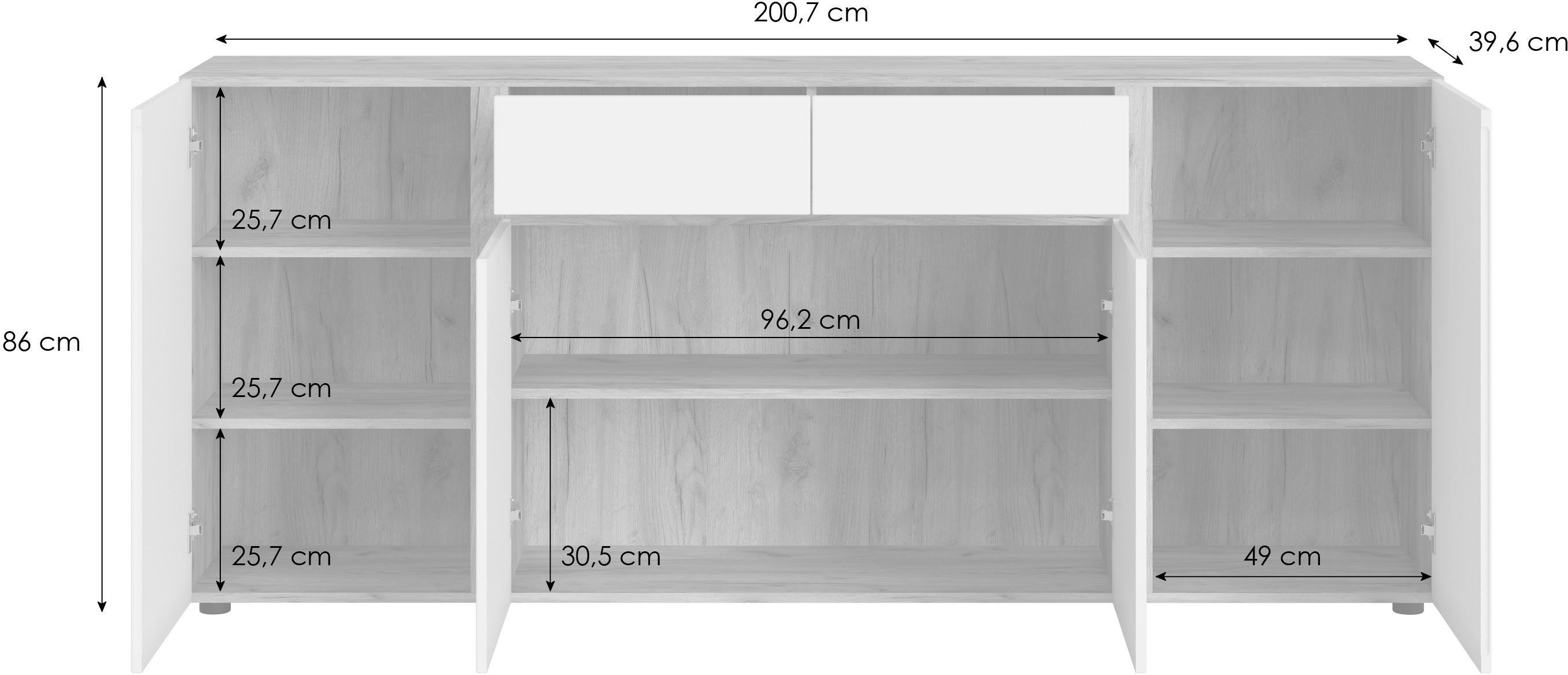 INOSIGN Sideboard Morongo, Breite ca. 201 cm
