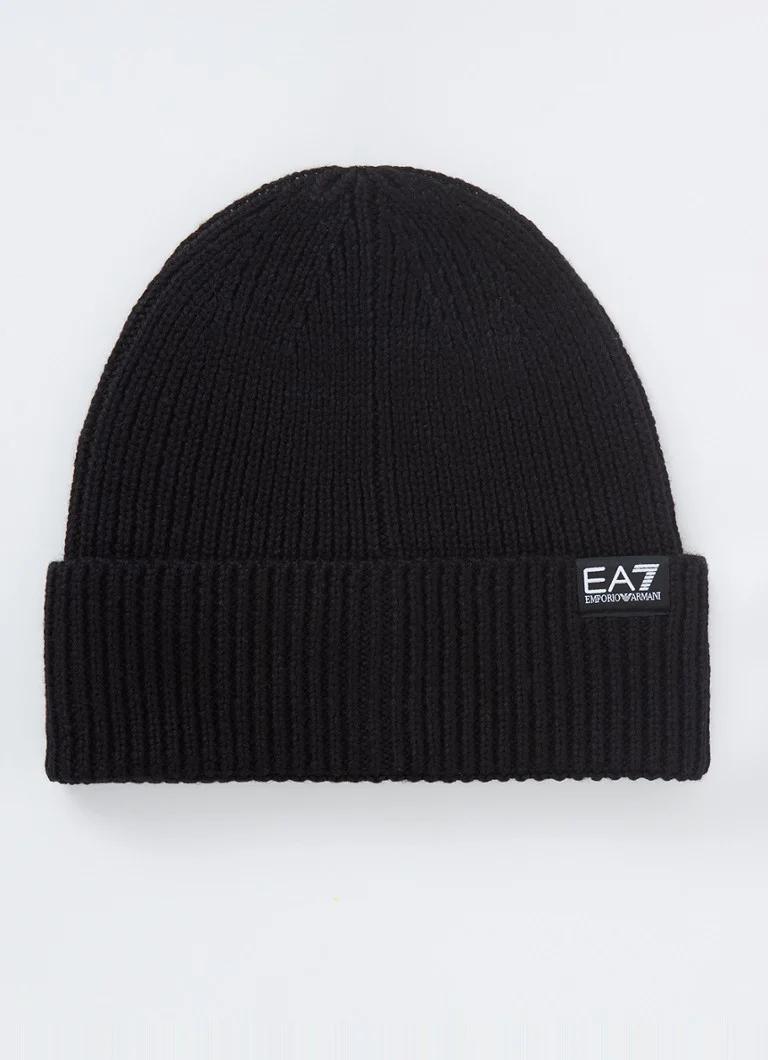 Emporio Armani  Ribgebreide muts in wolblend met logo