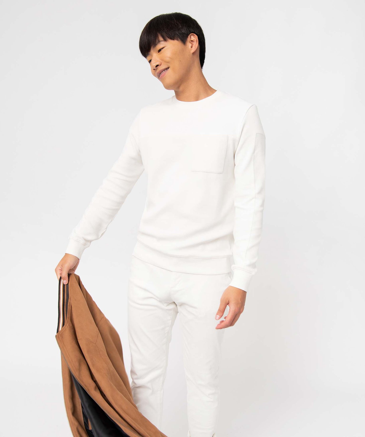 Sweat homme à col rond avec poche poitrine blanc | GEMO