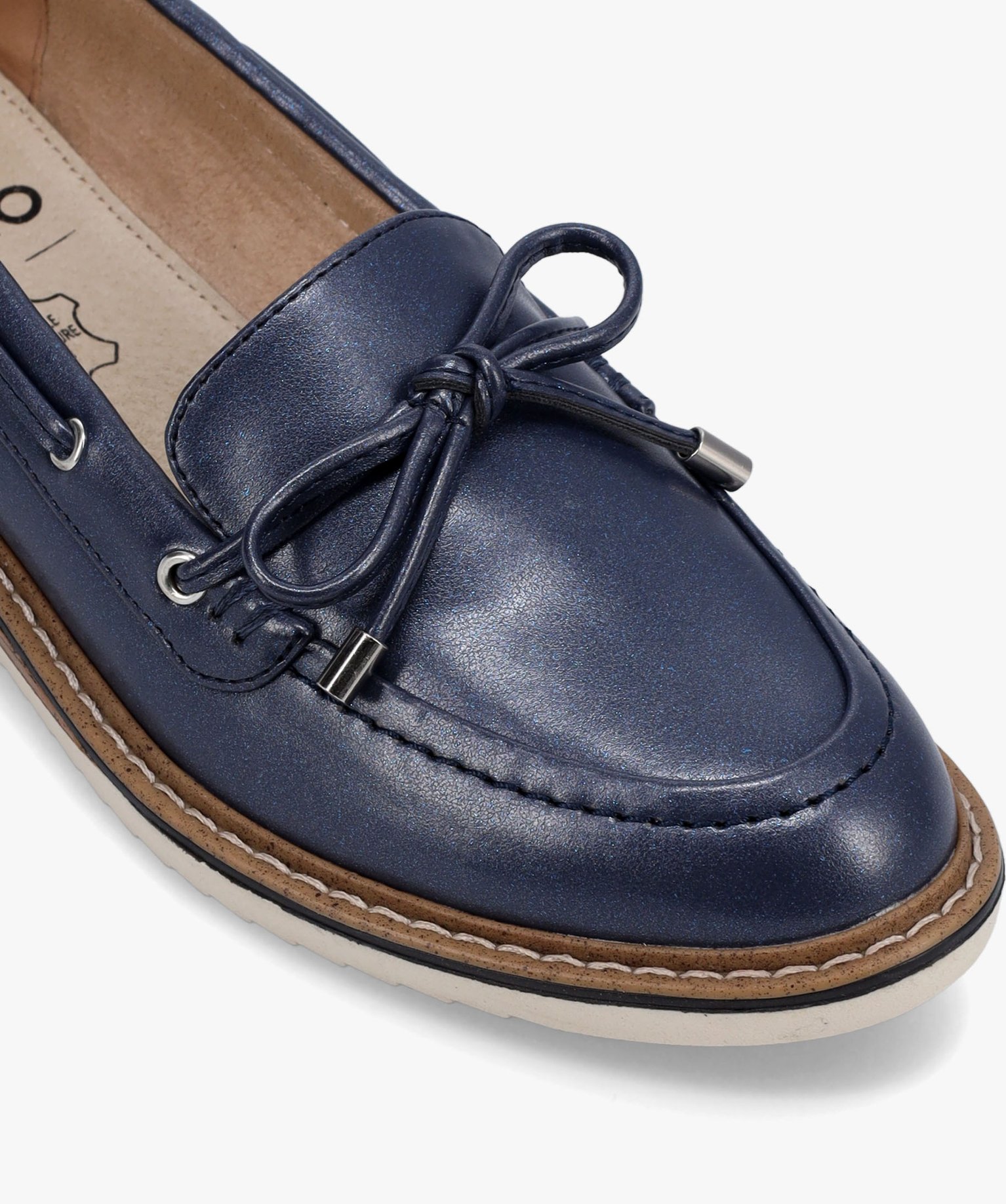 Mocassins femme unis à lacet bateau et petit talon compensé bleu | GEMO