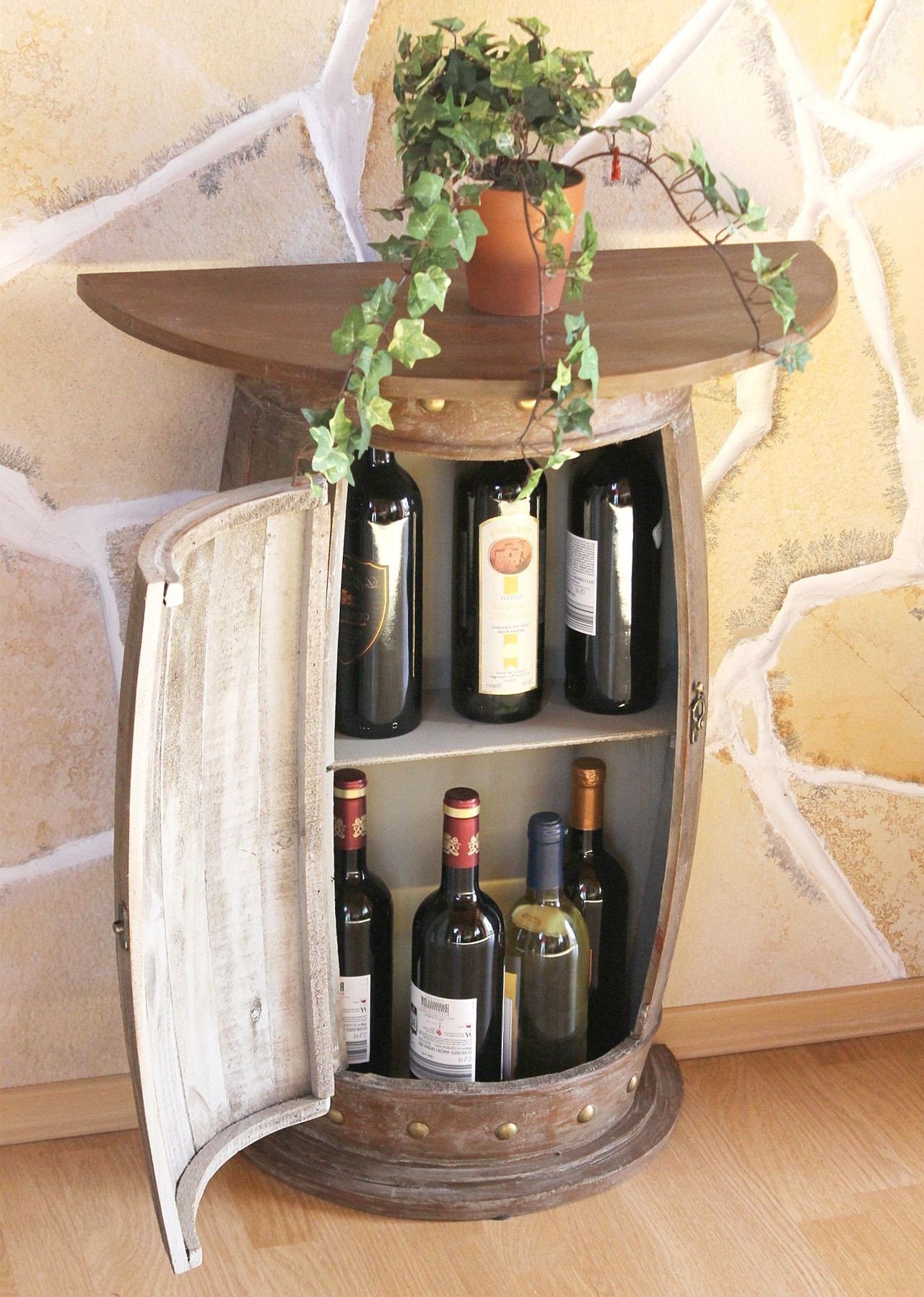 DanDiBo Weinregal Wandtisch Tisch Weinfass 0373-R Braun Schrank Weinregal Fass 73 cm Beistelltisch