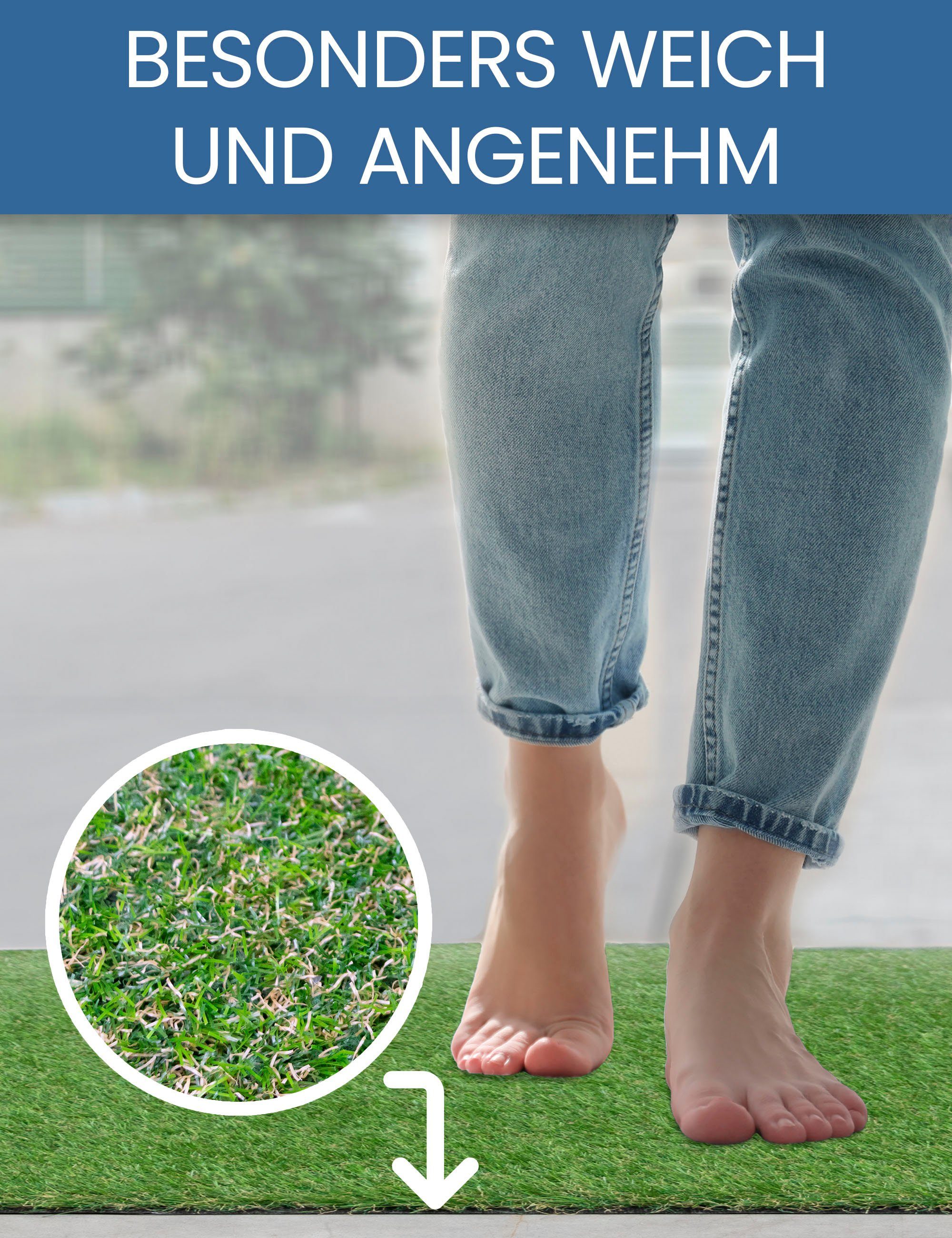 Kunstrasen WOODLAND, Primaflor-Ideen in Textil, rechteckig, Höhe: 29 mm, realistische Optik, mit Noppen, ideal für Balkon & Terrasse