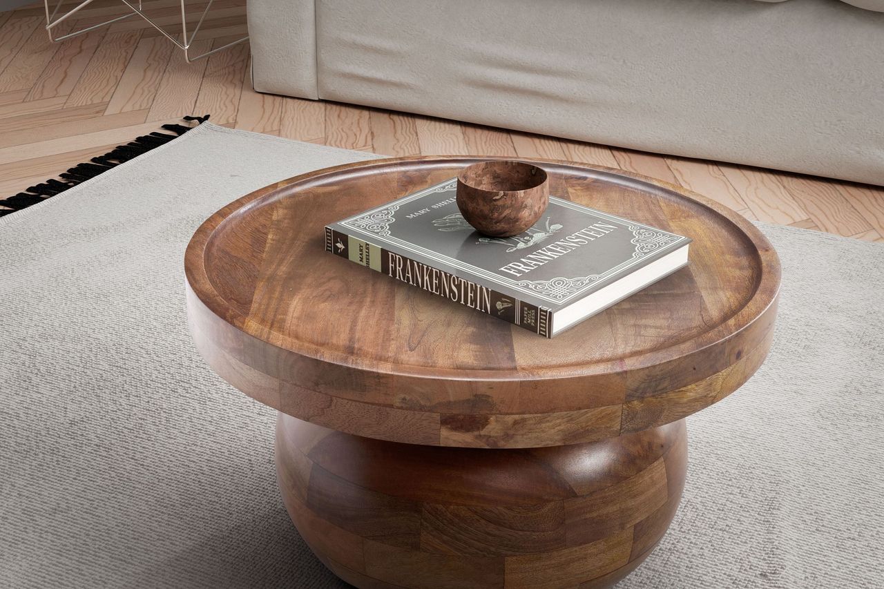 Wohnling Couchtisch Mango Massivholz 50x50x30,5 cm Walnussfarben