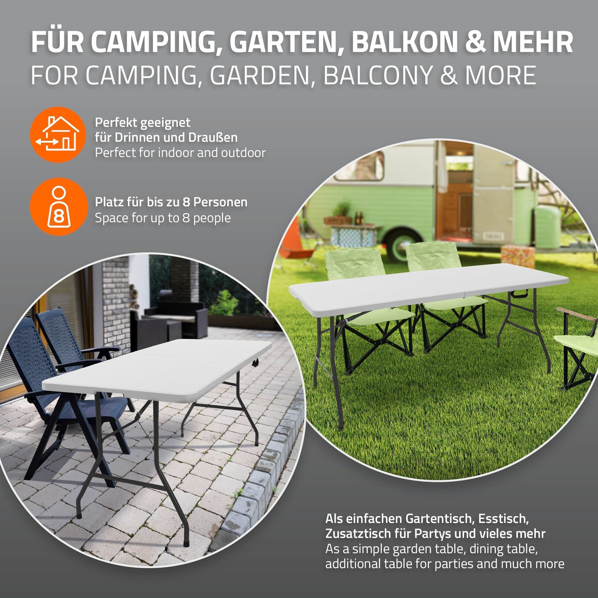 ML-DESIGN Klapptisch Campingtisch Buffettisch Partytisch Koffertisch Flohmarkttisch, Weiß 180x74cm Kunststoff mit Tragegriff für Garten Terrasse Balkon