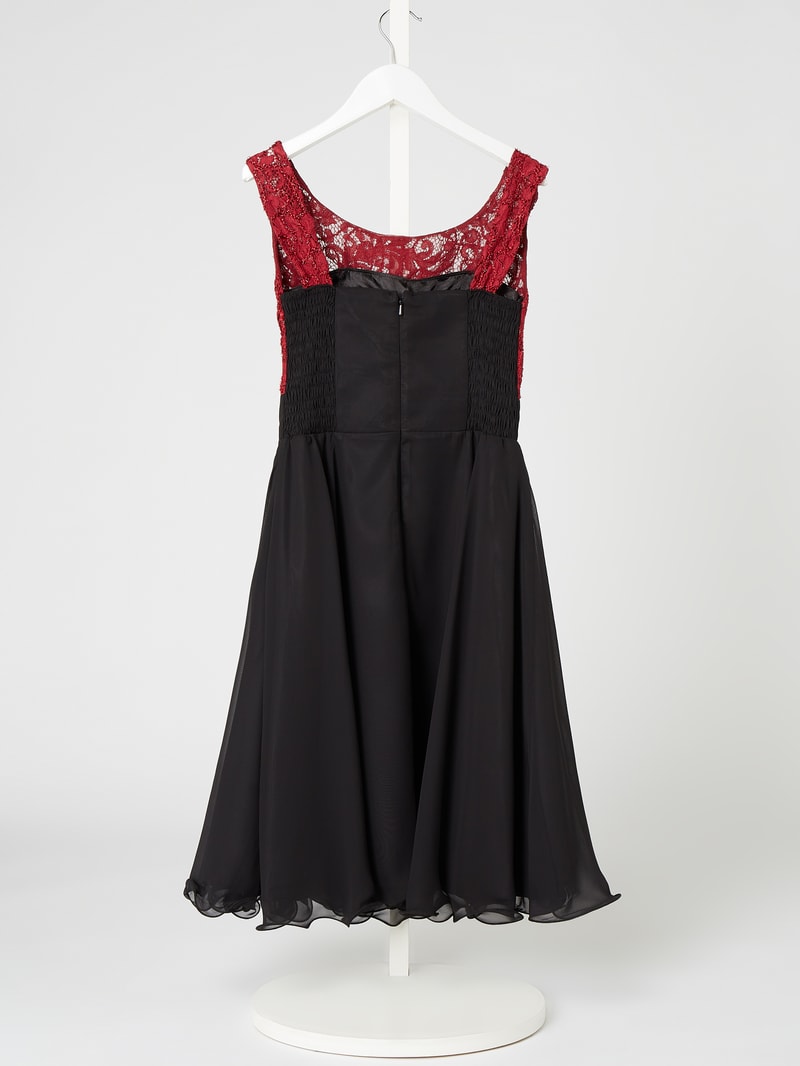 Kleid aus Spitze und Chiffon mit Glitter-Effekt in kirschrot
