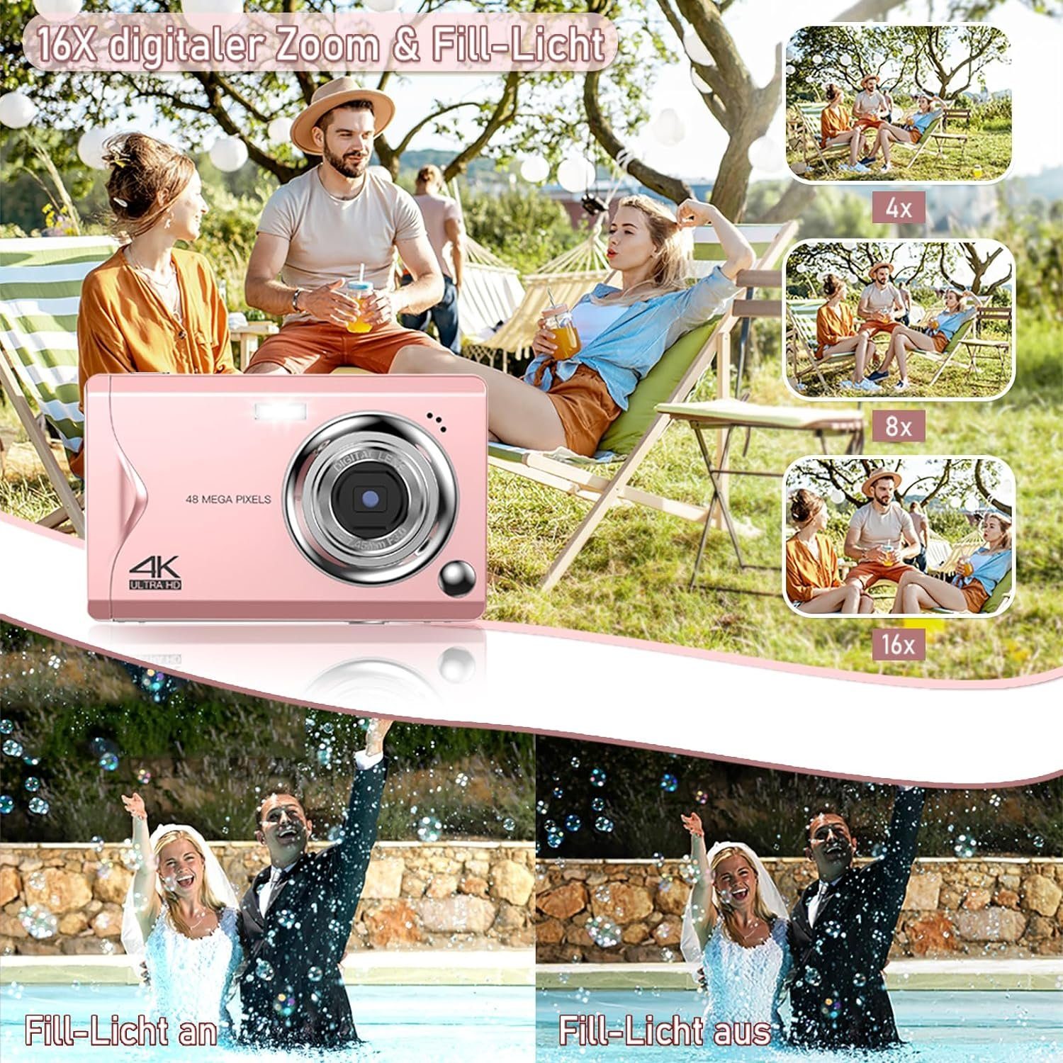 A Ade kompakte Digitalkamera, 4K HD 1080P 48MP Fotokamera mit 32 GB SD-Karte Kompaktkamera (48 MP, 16-fachem Digitalzoom, elektronischer Bildstabilisator)