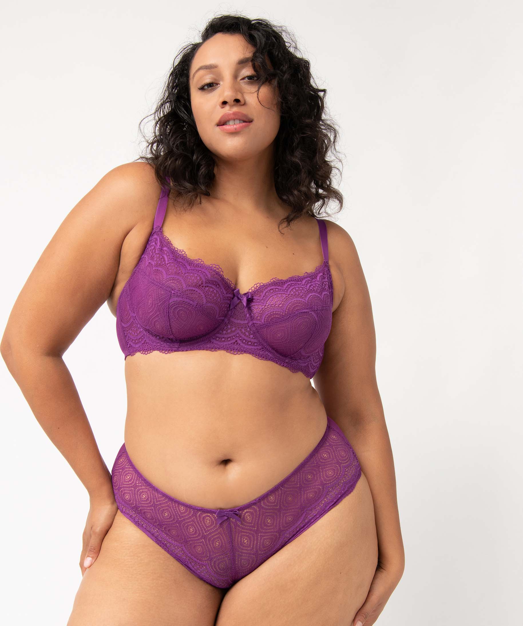 Shorty en dentelle et tulle femme grande taille violet | GEMO