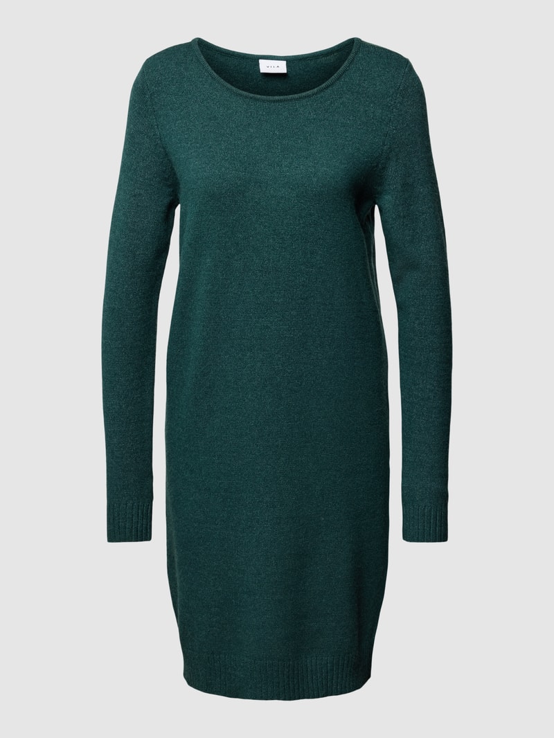 Strickkleid mit Rundhalsausschnitt in unifarbenem Design in bottle