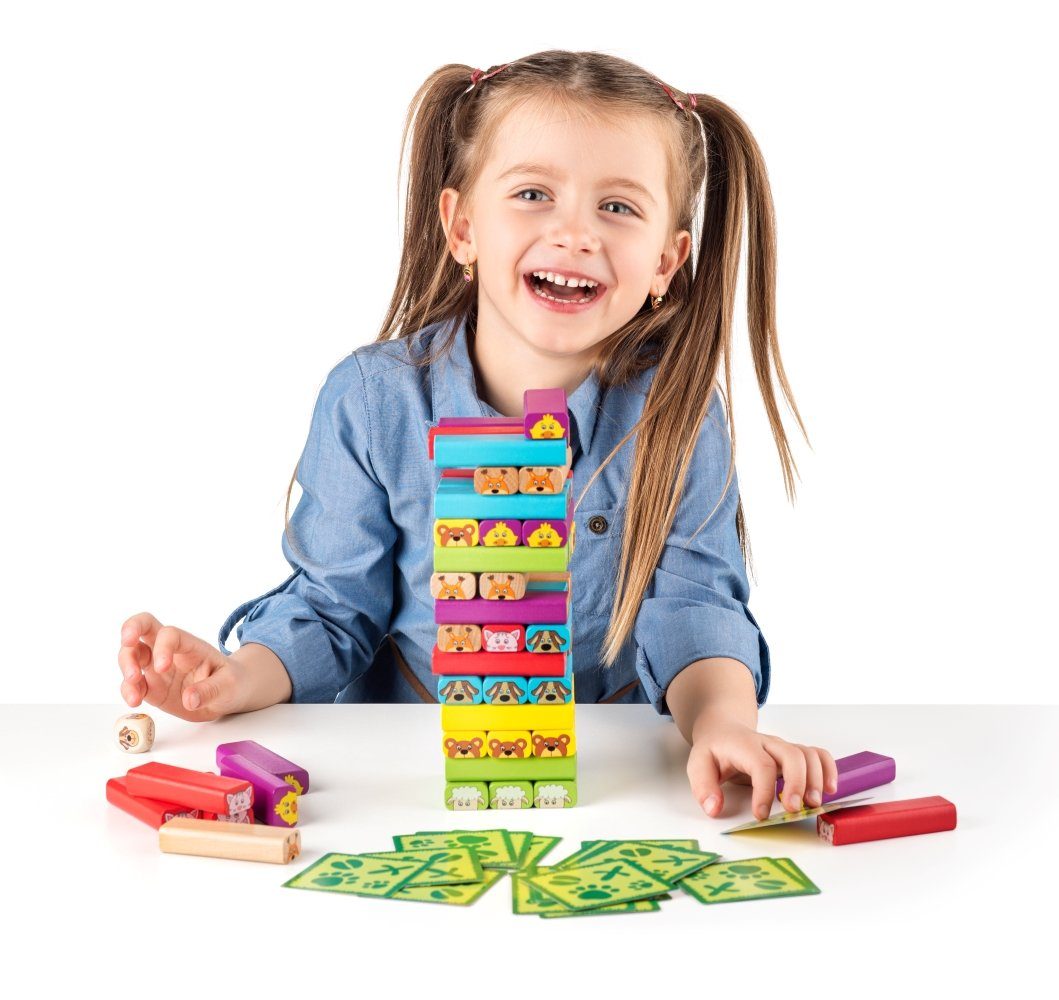 Woodyland Lernspielzeug 10211 Holz - Motorik - Stapelspiel Turm mit Motto 