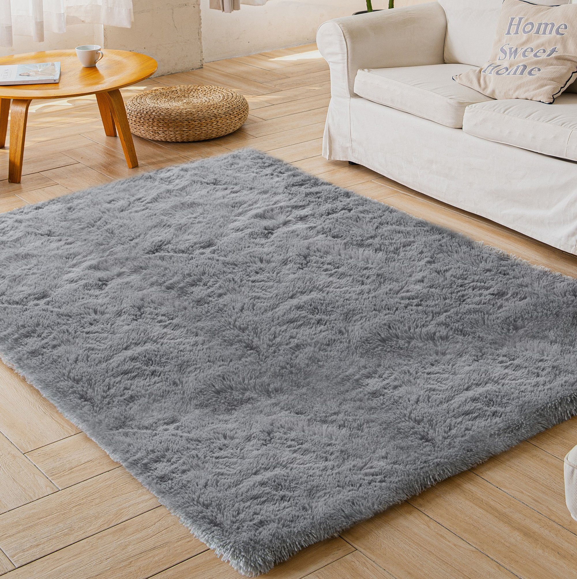 Hochflor-Teppich weicher & flauschiger dick warm Flächenteppich, modern Boden Home Deko, NEFOSO, rechteckig, Höhe: 43 mm, waschbarer Teppich, einfarbig, Shaggy, Home Teppich, 243,8x152,4 cm