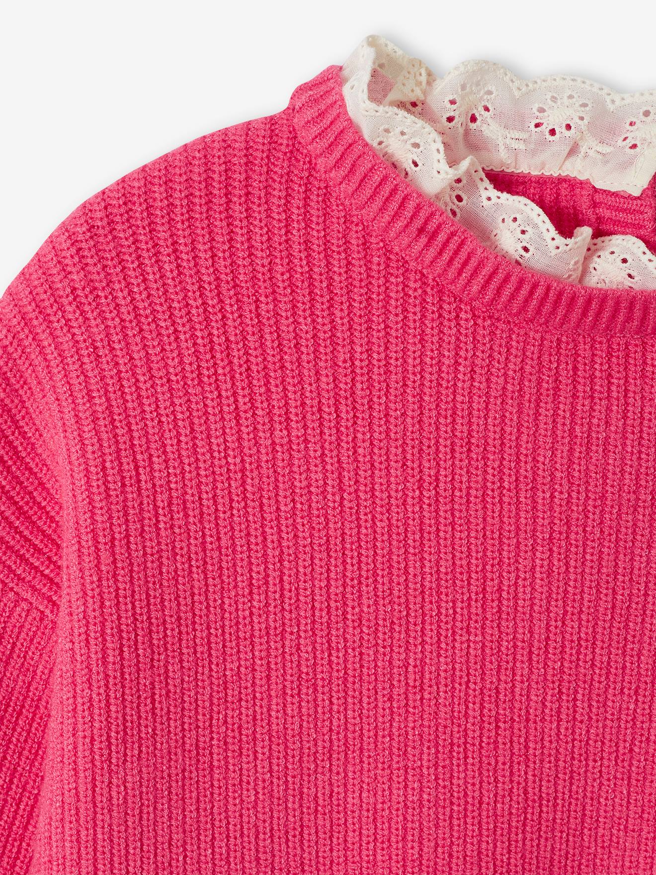 Vertbaudet Mädchen Pullover mit Volantkragen, Capsule Collection MAMA, TOCHTER & BABY Oeko-Tex - bonbon rosa