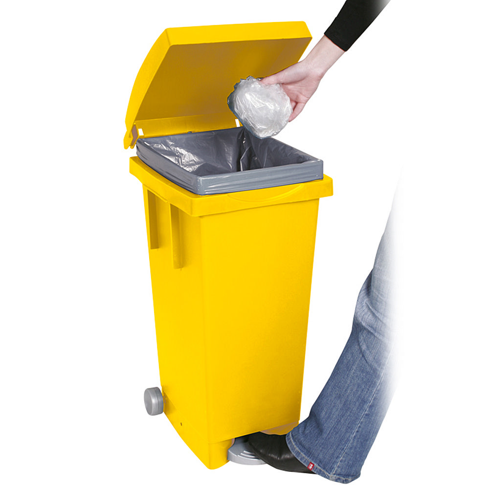 BRB Tret-Abfallbehälter mit Rollen, gelb (2er Set)
