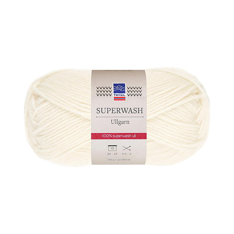 Trysil Superwash ullgarn 100% ren ny ull, hvit