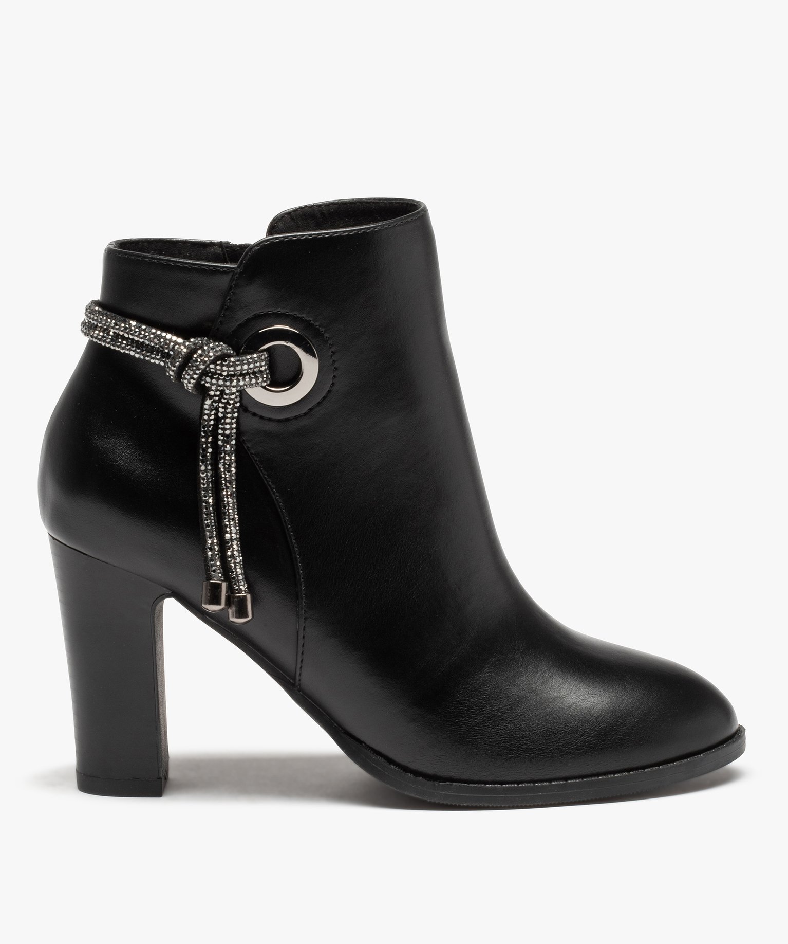 Boots femme à talon avec cordon strass noir | GEMO
