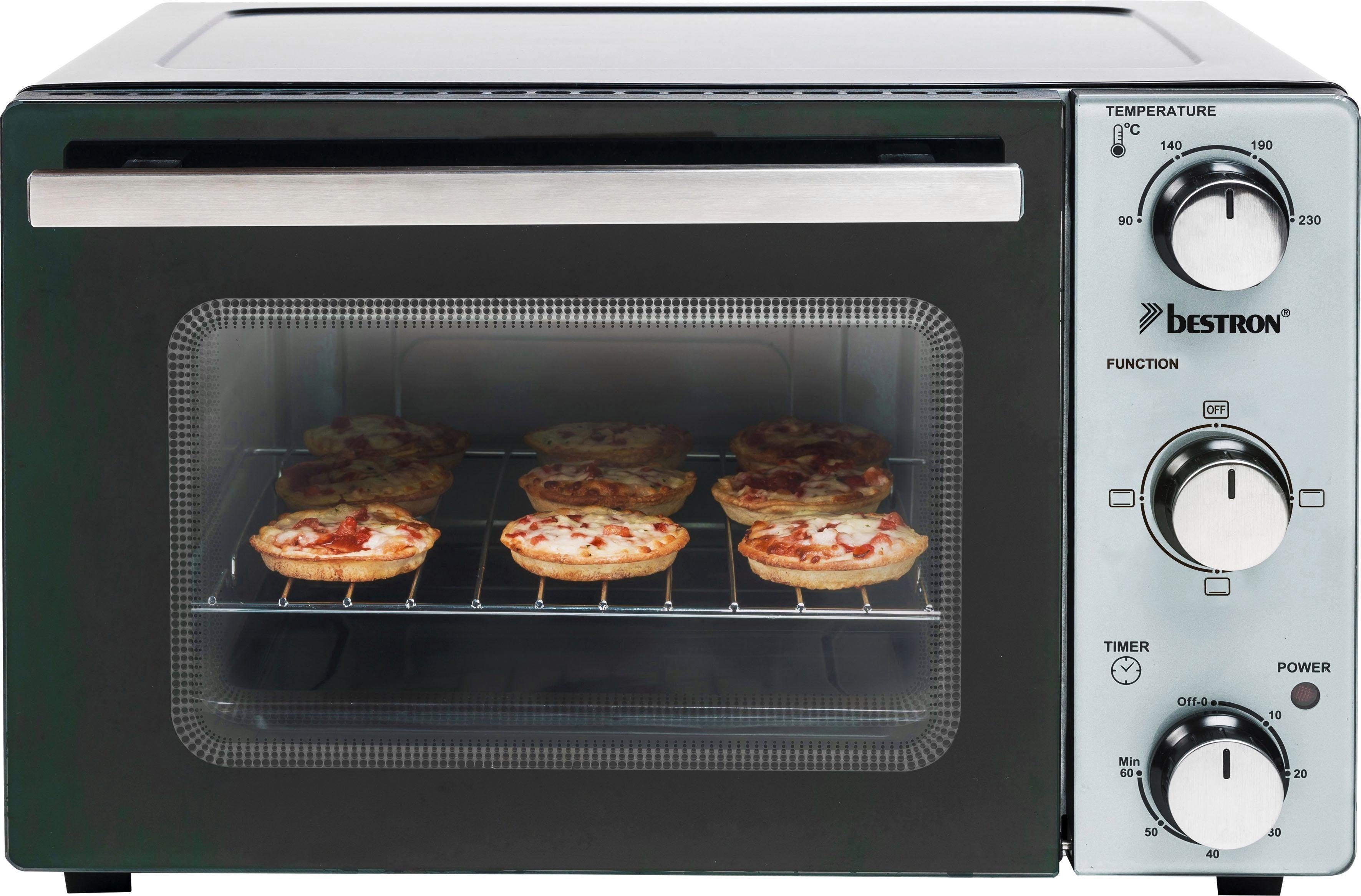 bestron Minibackofen AOV20 kompaktes Gerät, 1300 W, Edelstahl, Schwarz