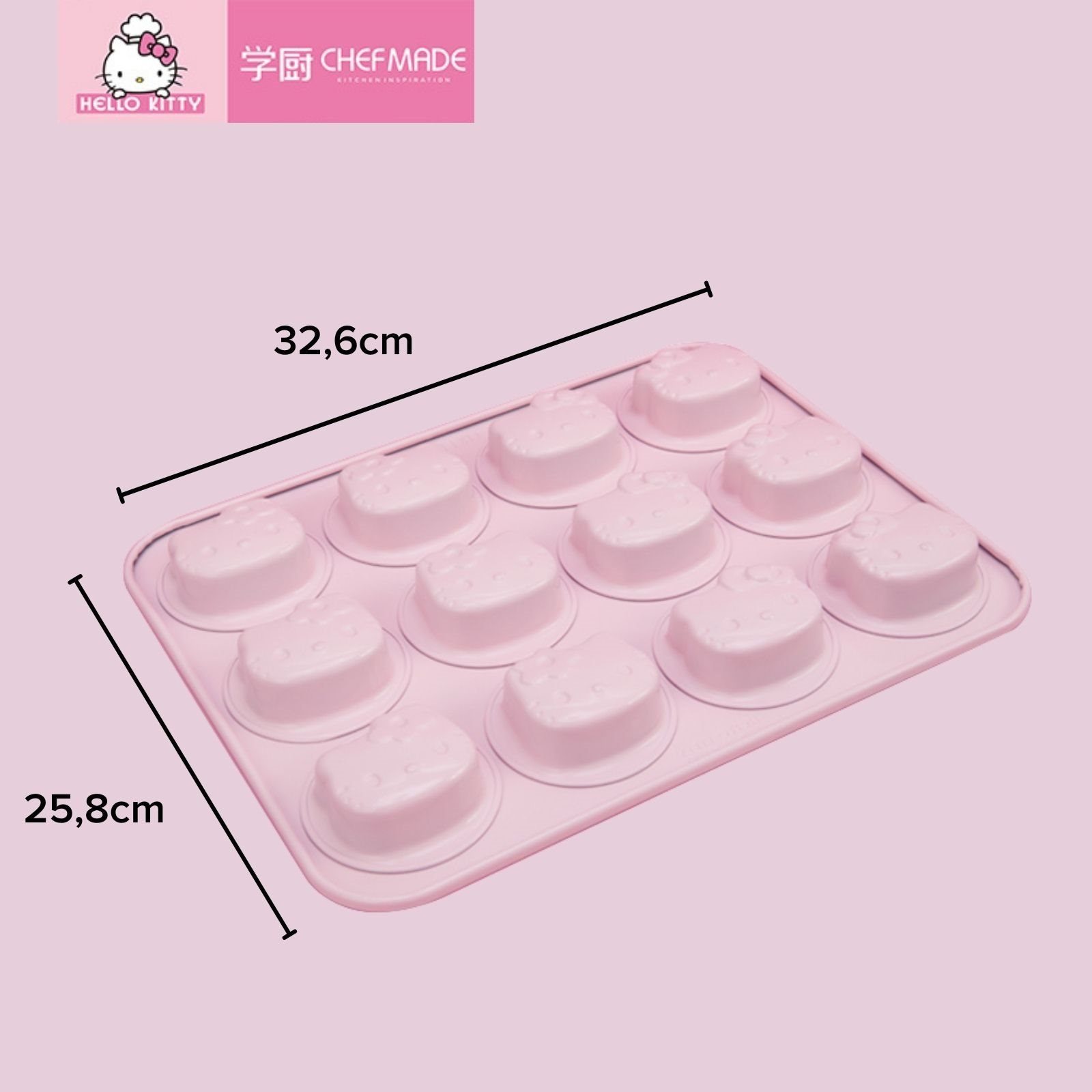 Chefmade Muffinform Muffinblech, (CHEFMADE, HELLO KITTY, Pink, 12er Muffinblech, 326x258x28mm, antihaft- & silikonbeschichtet, Muffinform, Cupcakeblech, Minikuchenform, Backblech, Cup-Cakes, Kohlenstoffstahl 1-tlg), Muffinform 12 Muffins - Muffin Bac