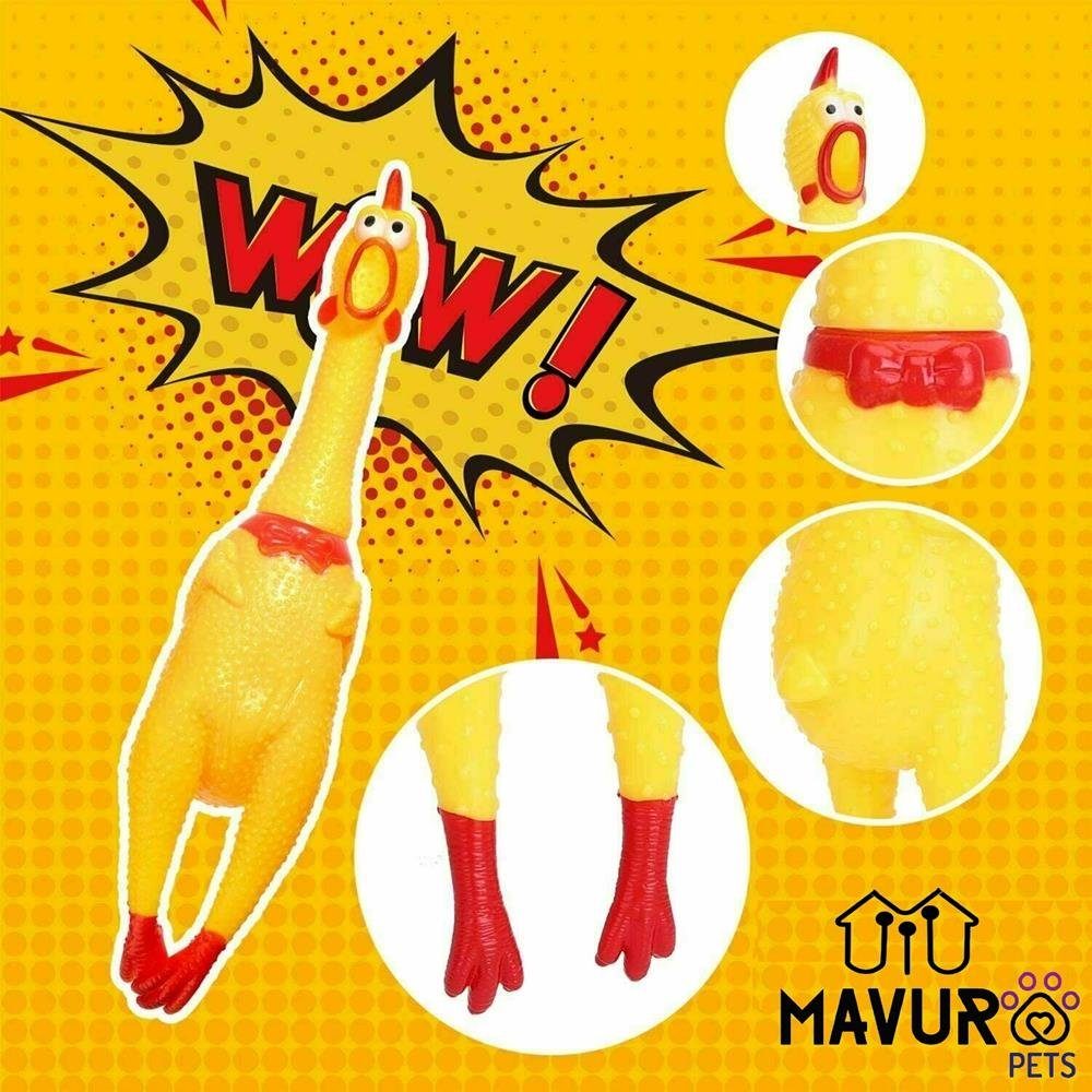 MAVURA Tierquietschie MAVURAPets Hundespielzeug Quietschendes Huhn quietscher Spielzeug Quietschfigur Quietscherfigur Quietsch Hahn Schreiendes Huhn Gummihuhn Gummi