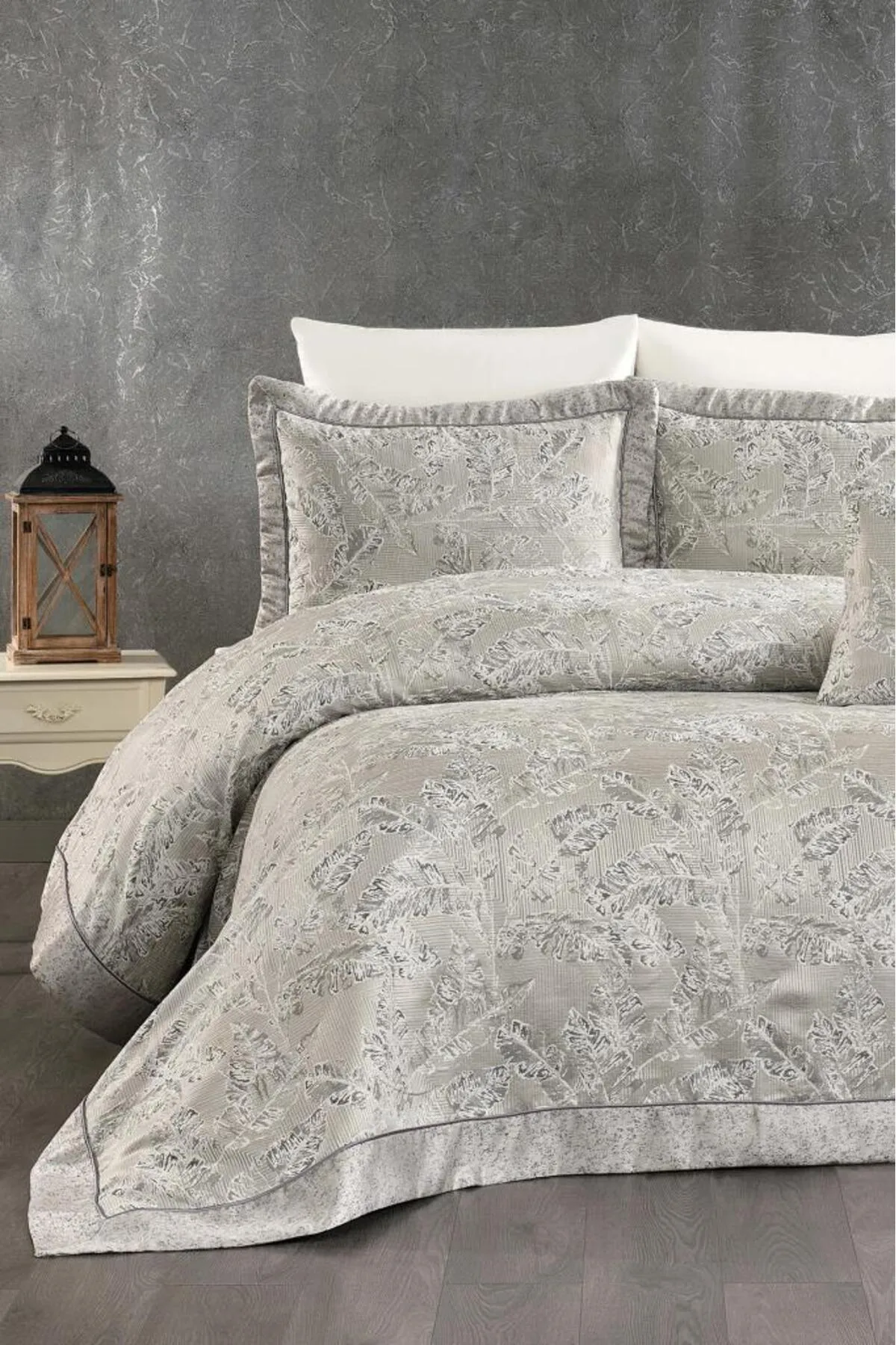 Çeyiz Diyarı  Irmak 7-teiliges Chenille-Piqué-Set, Grau