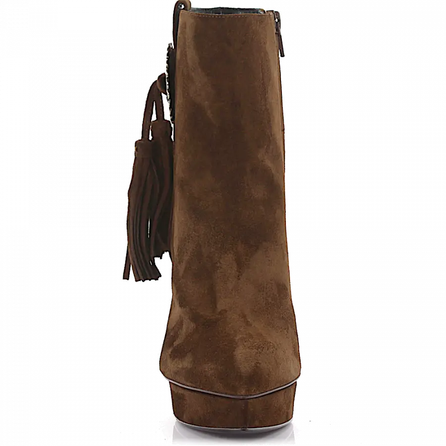 Saint Laurent - Stiefeletten Veloursleder Bommel Metallverzierung braun - braun