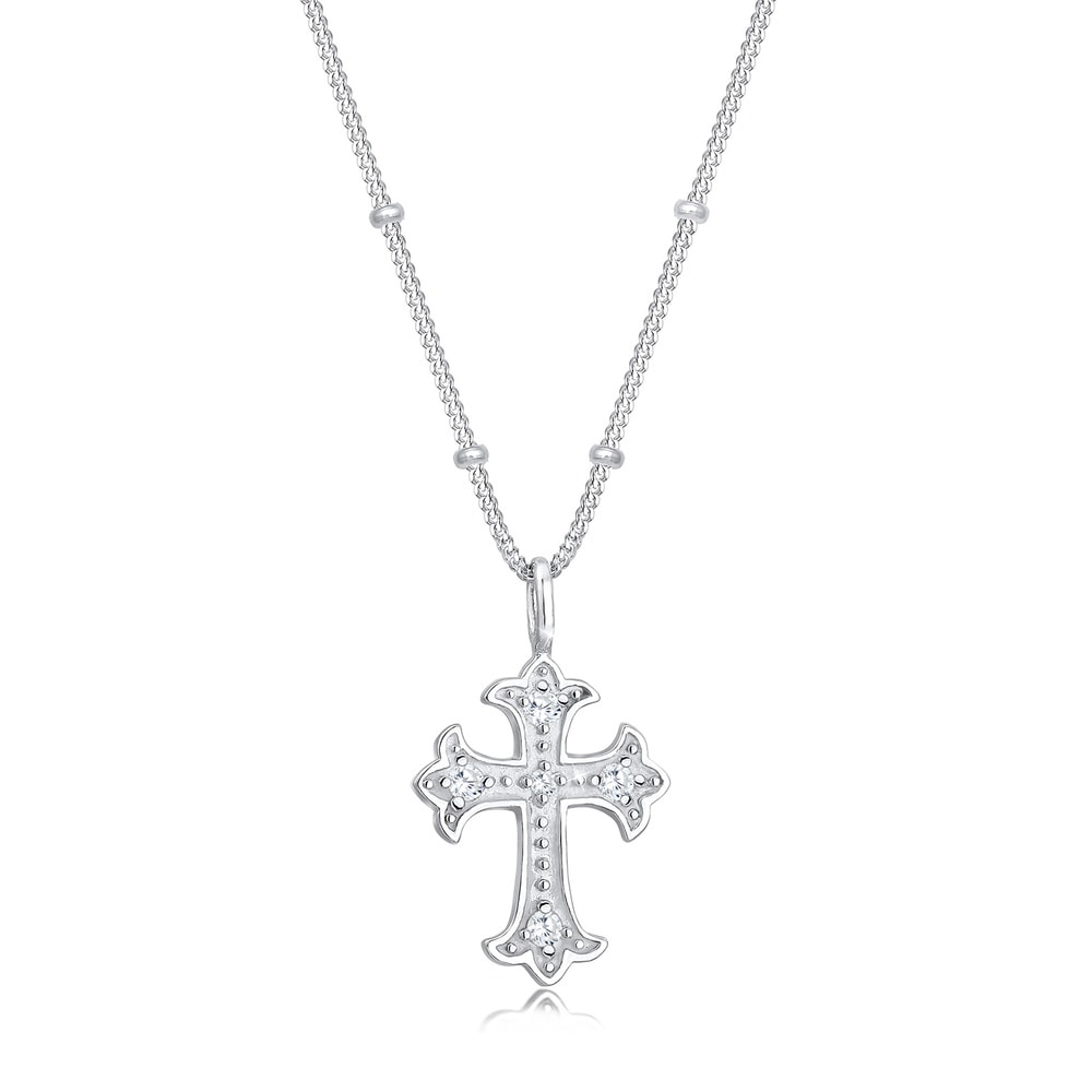 Elli Elli Collier Antik Kreuz Kugelkette Zirkonia 80's 925er Silber collier