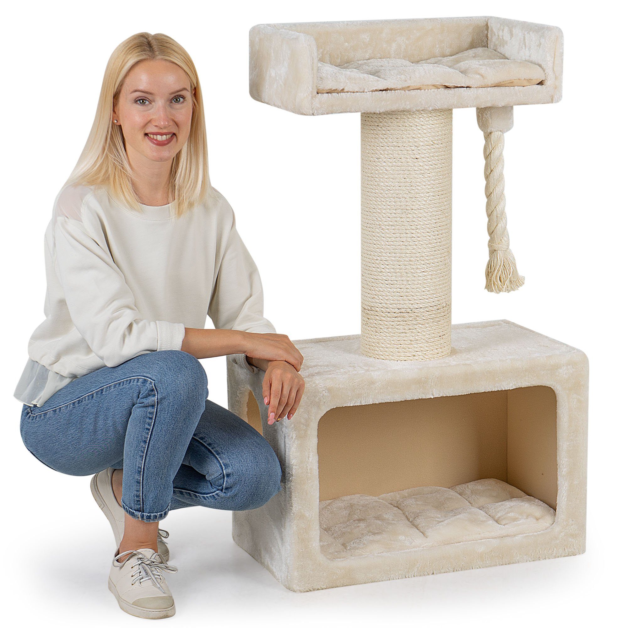 Happypet Kratzbaum MC1060, Gesamthöhe: 103 cm, Haus: 60 x 35 x 40 cm, Kratztau: Ø 4 cm