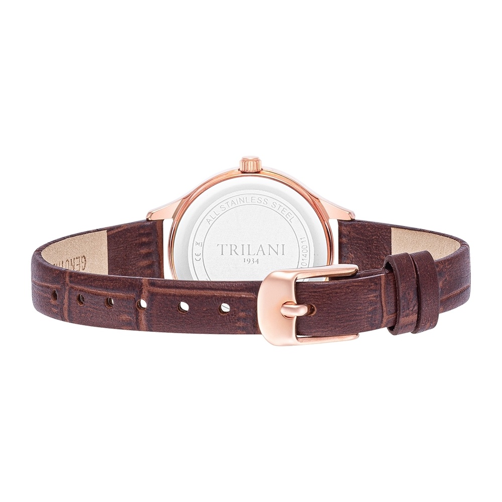 Trilani Montre à quartz en Cuir véritable en Marron Montre