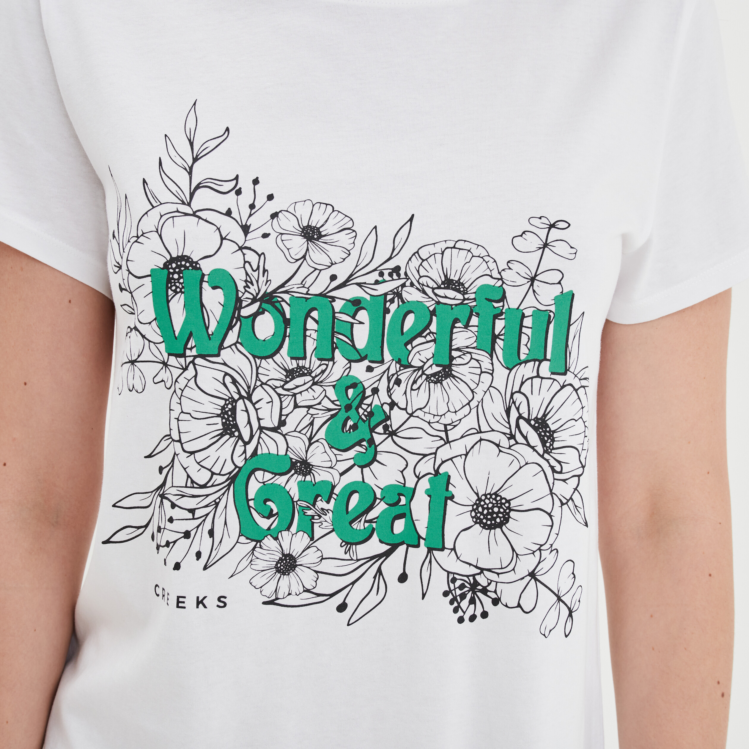 T-shirt ajusté col rond coton Creeks ecru femme | La Halle